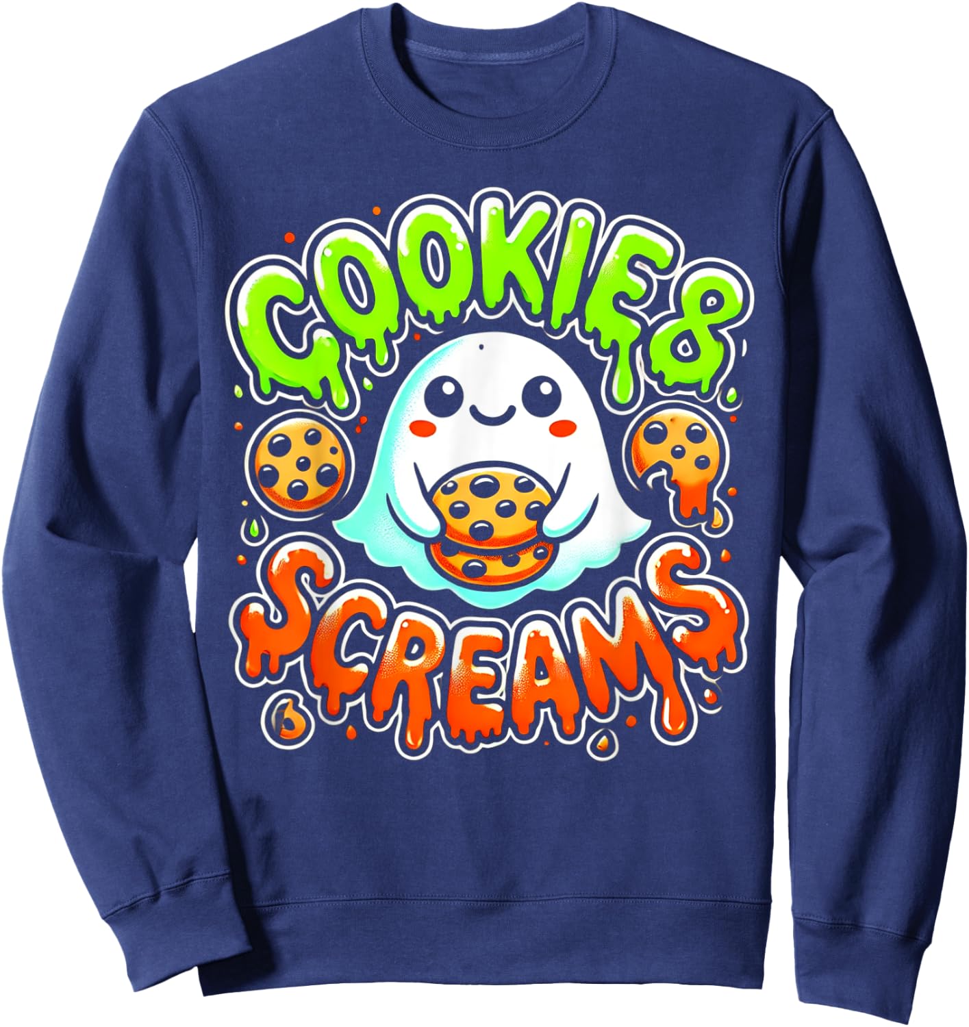 Funny Halloween Cookies and Screams Hungry Ghost Sweatshirt - Sweatshirt | Navy