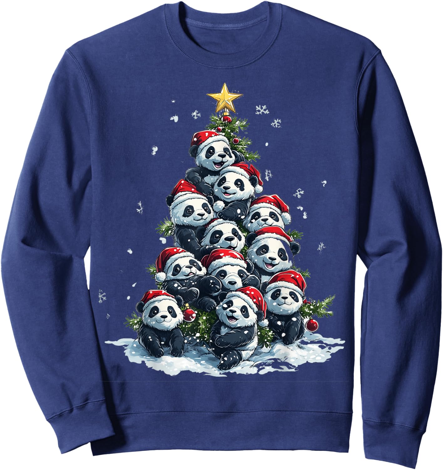 Funny Panda Christmas Tree Xmas Panda Lover Kids Boys Girls Sweatshirt - Sweatshirt | Navy