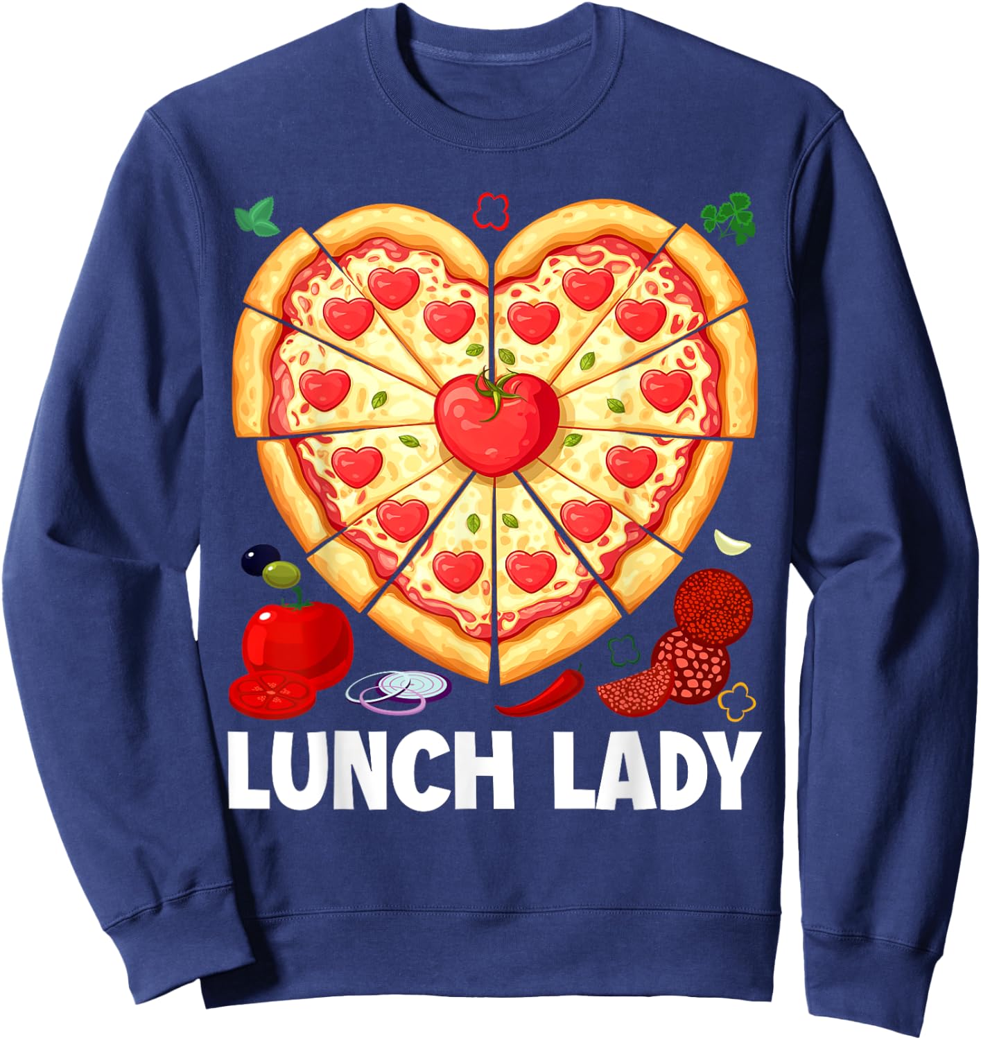 Lunch Lady Pizza Heart School Cafeteria Worker Sweatshirt - Sweatshirt | Navy