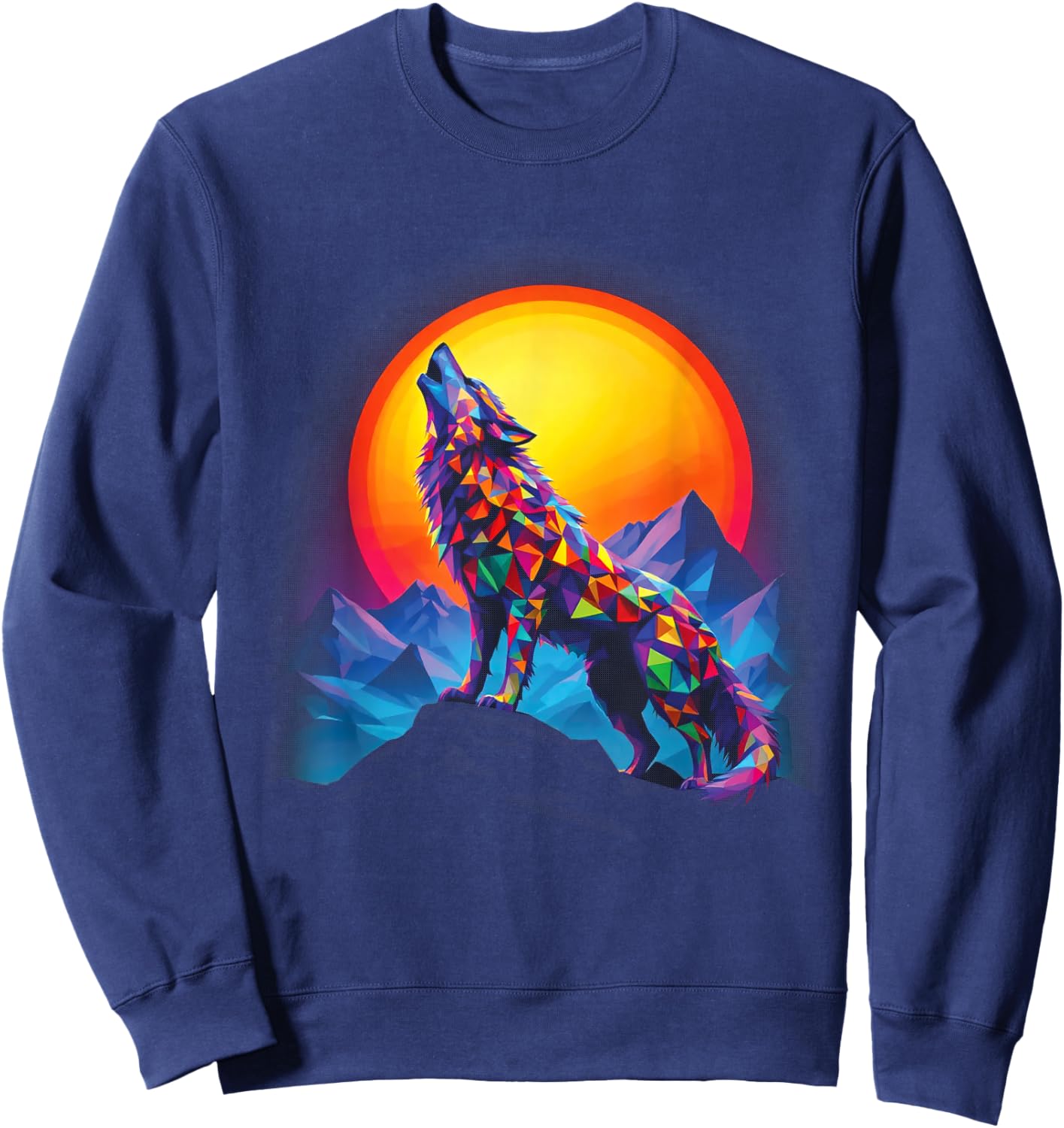Wolf Forest Moon Vintage Cosmic Howling Wolf Lover Graphic Sweatshirt - Sweatshirt | Navy