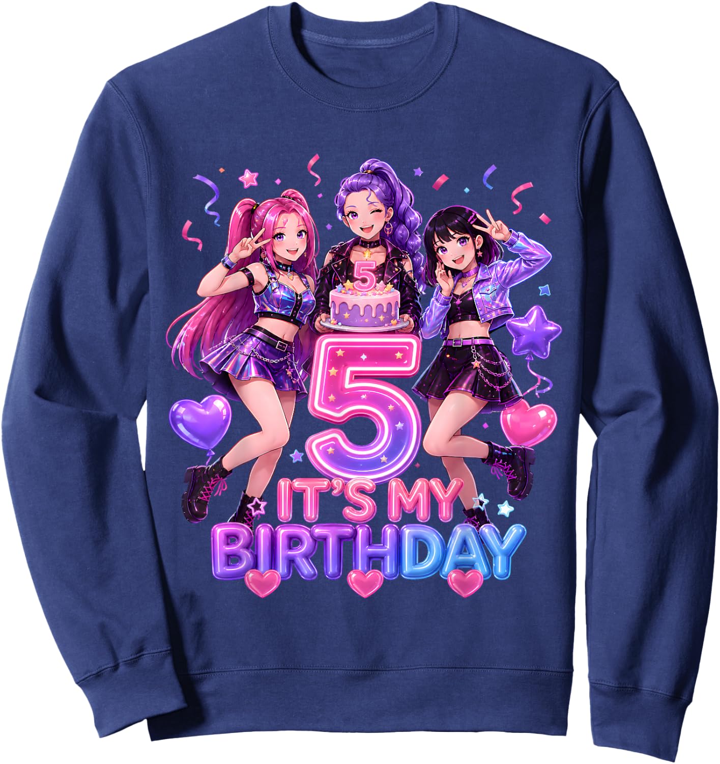 Kids It's My 5th K Pop Birthday Girl 5 Year Old K-Pop Bday Sweatshirt - Sweatshirt | Navy