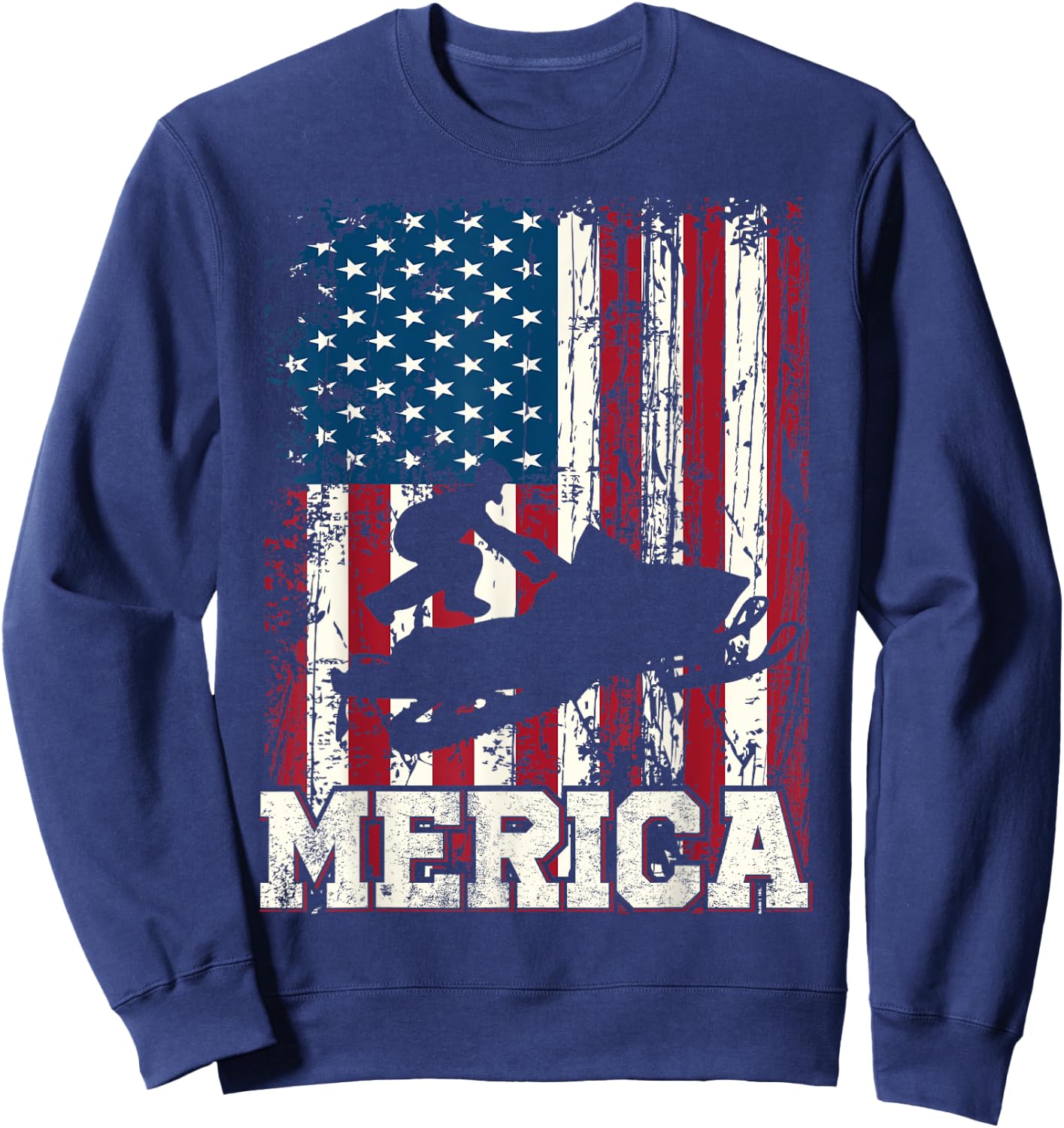 Distressed American Flag Snowmobile Gift Men Women Kids Sweatshirt - Sweatshirt | Navy