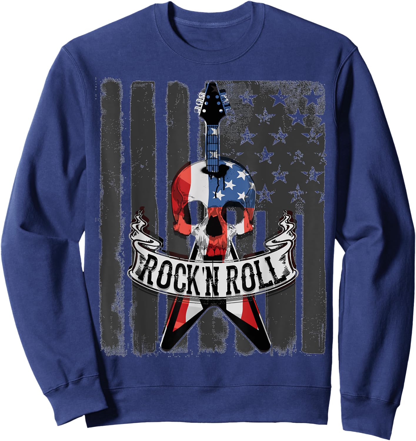 Rock N' Roll Guitar American Flag Vinatge Music Band Kids Men Sweatshirt - Sweatshirt | Navy