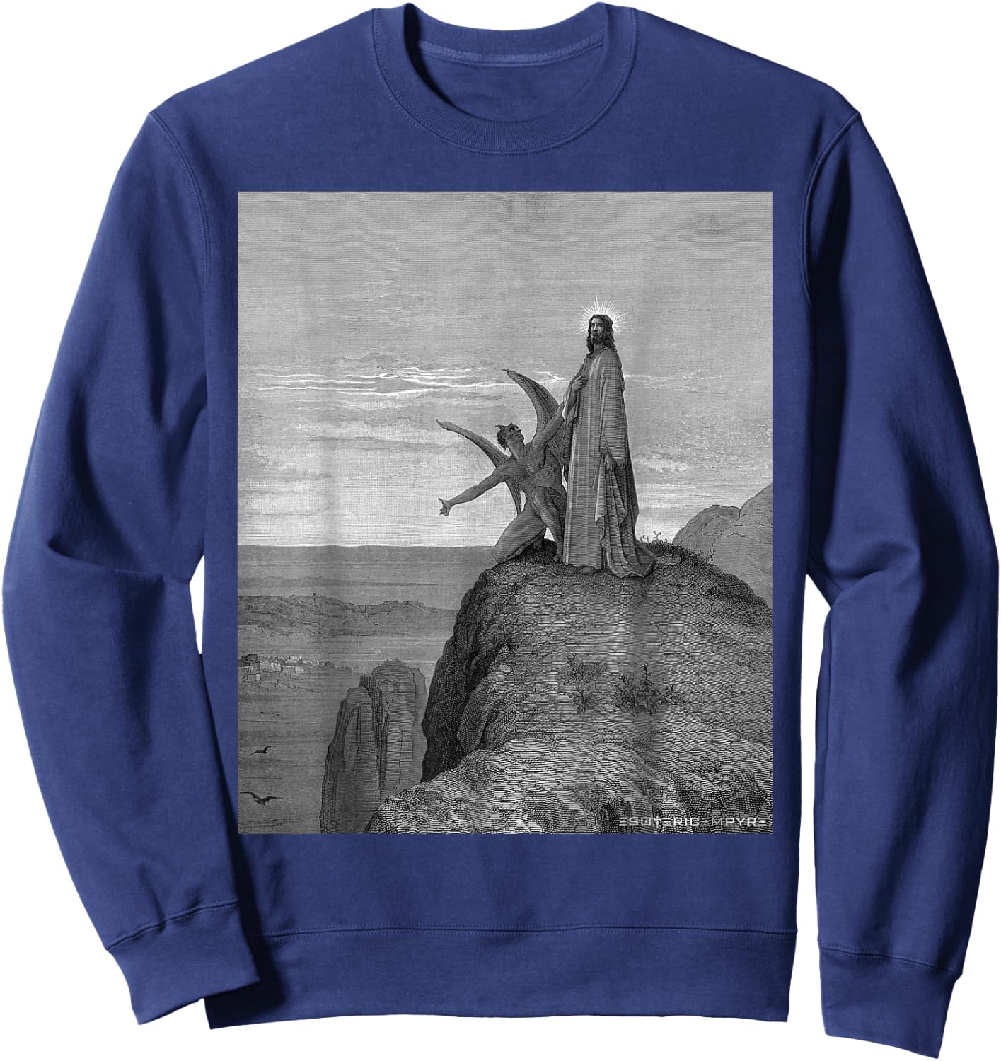 Jesus Satan Temptation by Gustave Dore Sweatshirt - Sweatshirt | Navy