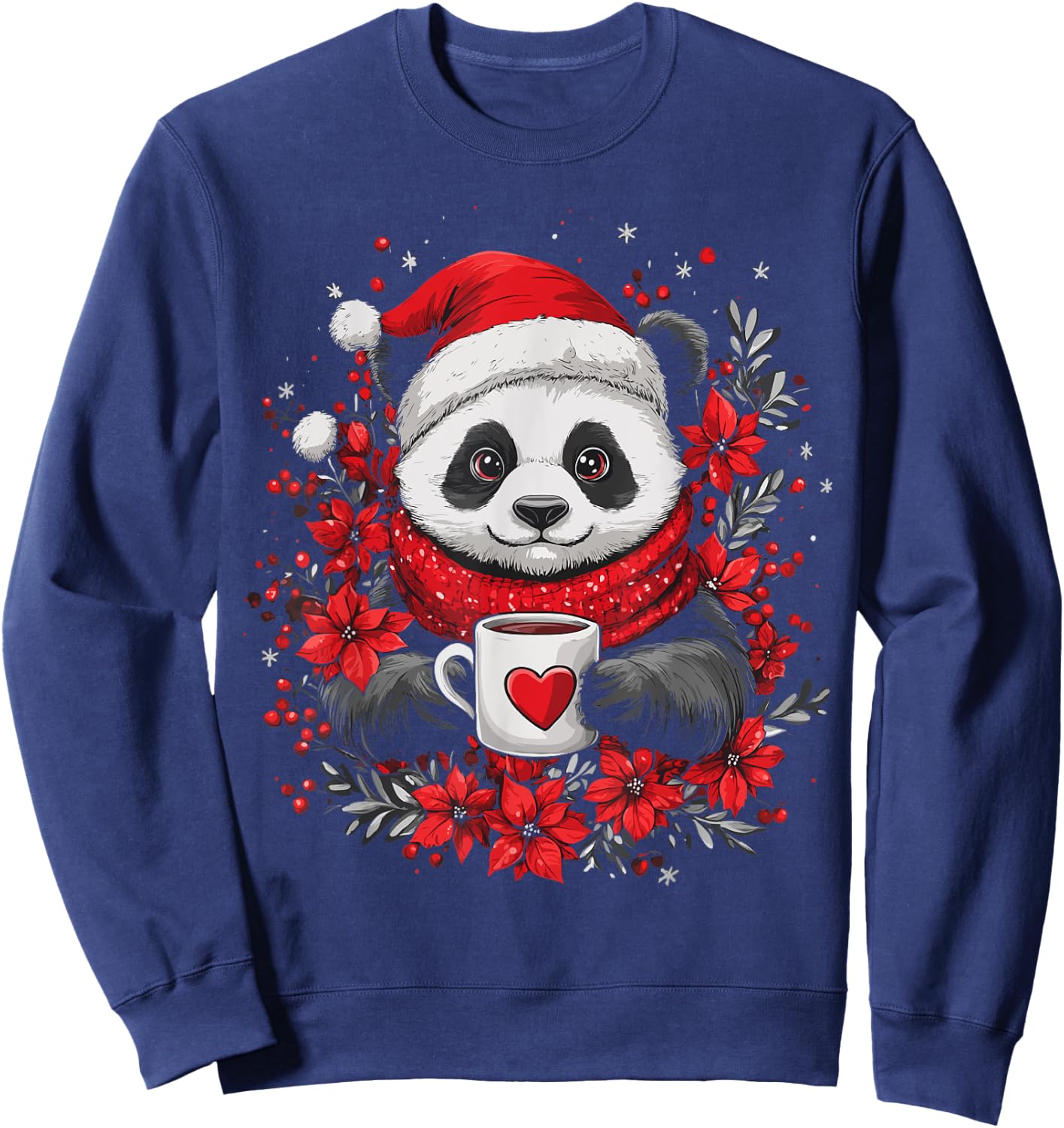 Christmas Panda Santa Coffee Girls Boys Kids Christmas Panda Sweatshirt - Sweatshirt | Navy