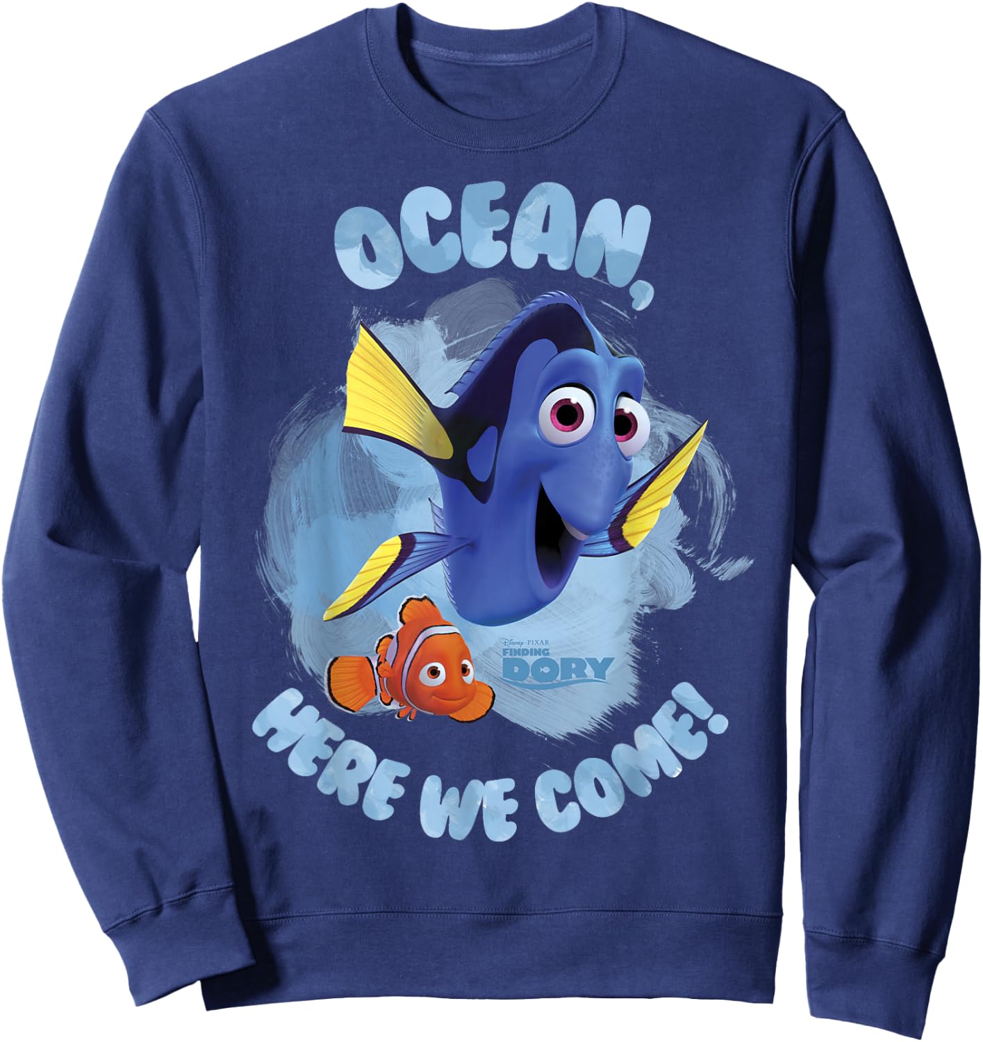 Disney Pixar Finding Dory Ocean Here We Come Watercolor Sweatshirt - Sweatshirt | Navy