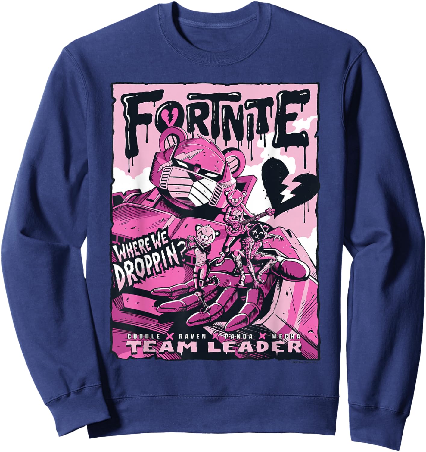 Fortnite Where We Droppin? Cuddle Raven Panda Mecha Leader Sweatshirt - Sweatshirt | Navy
