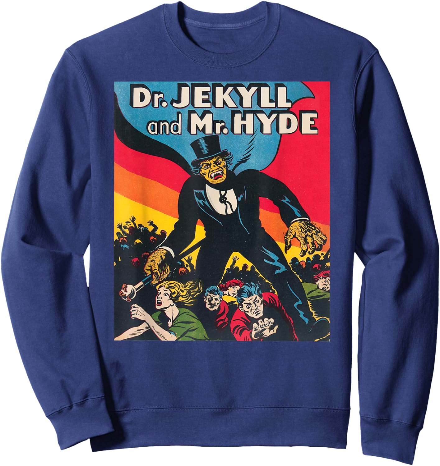 Dr. Jekyll & Mr. Hyde Art - Retro Halloween Monster Sweatshirt - Sweatshirt | Navy