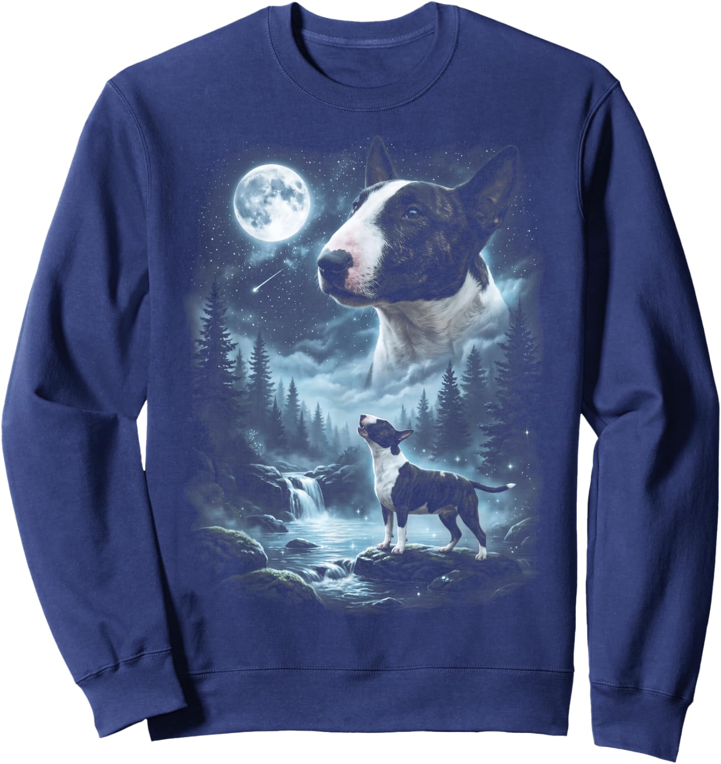 English Bull Terrier Howling to the Moon Retro 90's Dog Sweatshirt - Sweatshirt | Navy