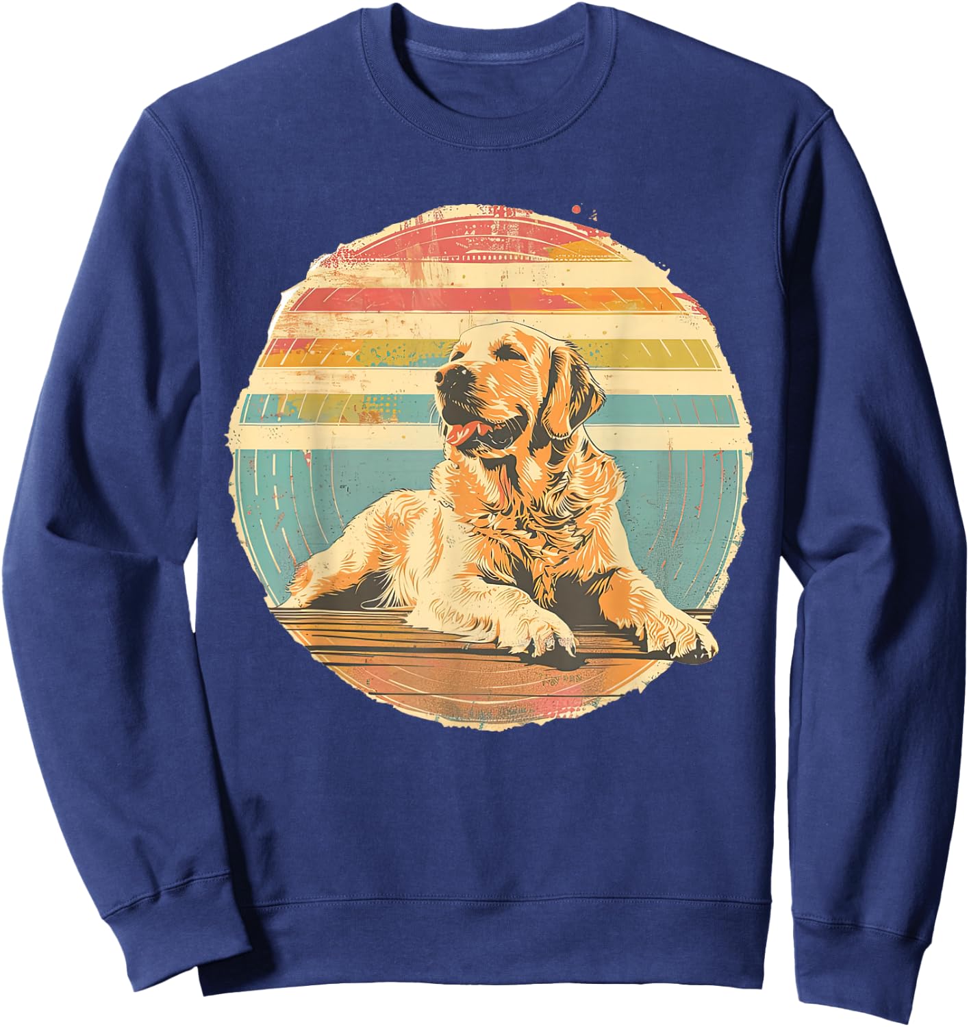 Golden Retriever Distressed Retro Sun Dog Lover Sweatshirt - Sweatshirt | Navy