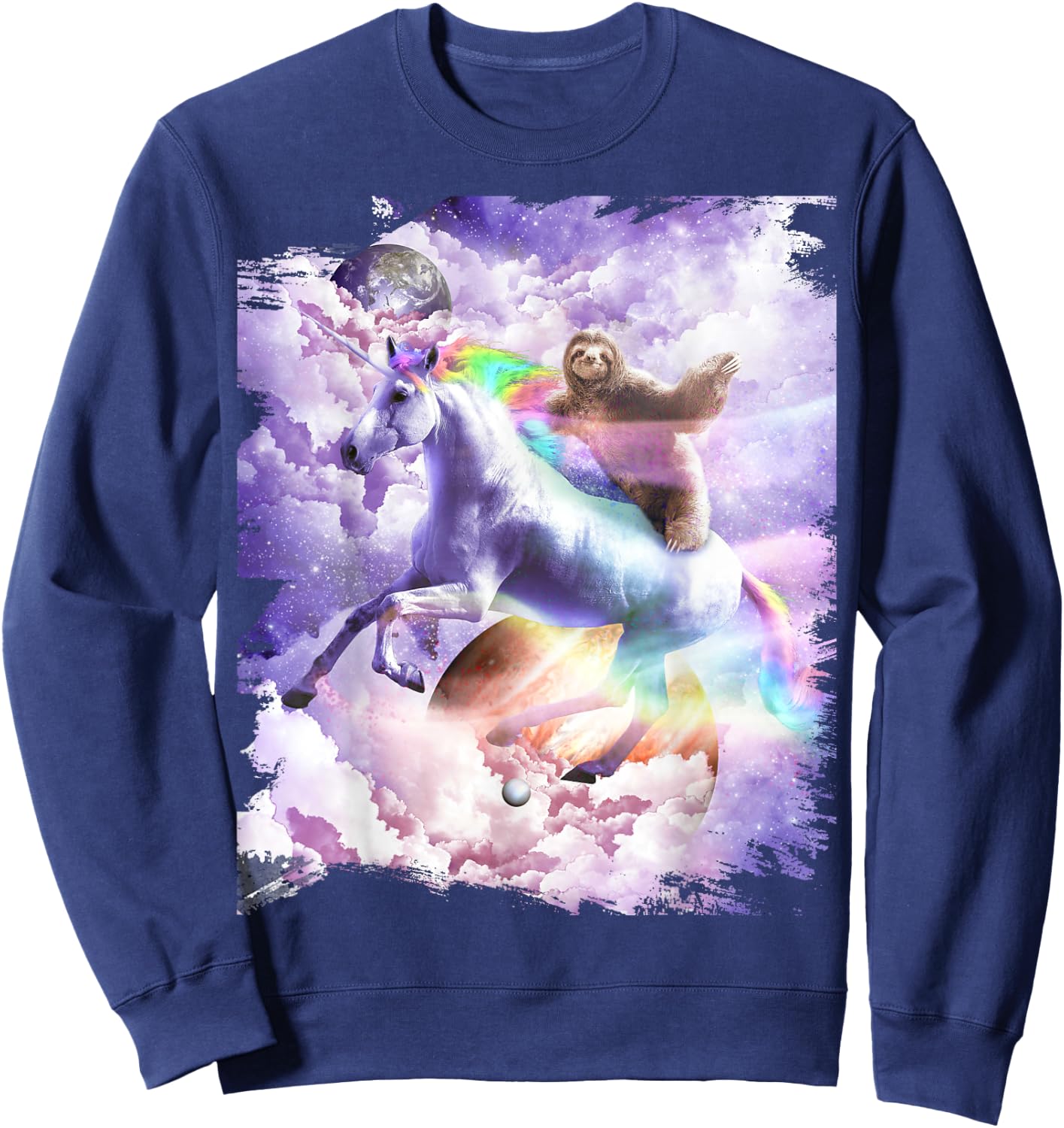 Space Sloth Riding On Unicorn Sweatshirt - Sweatshirt | Navy