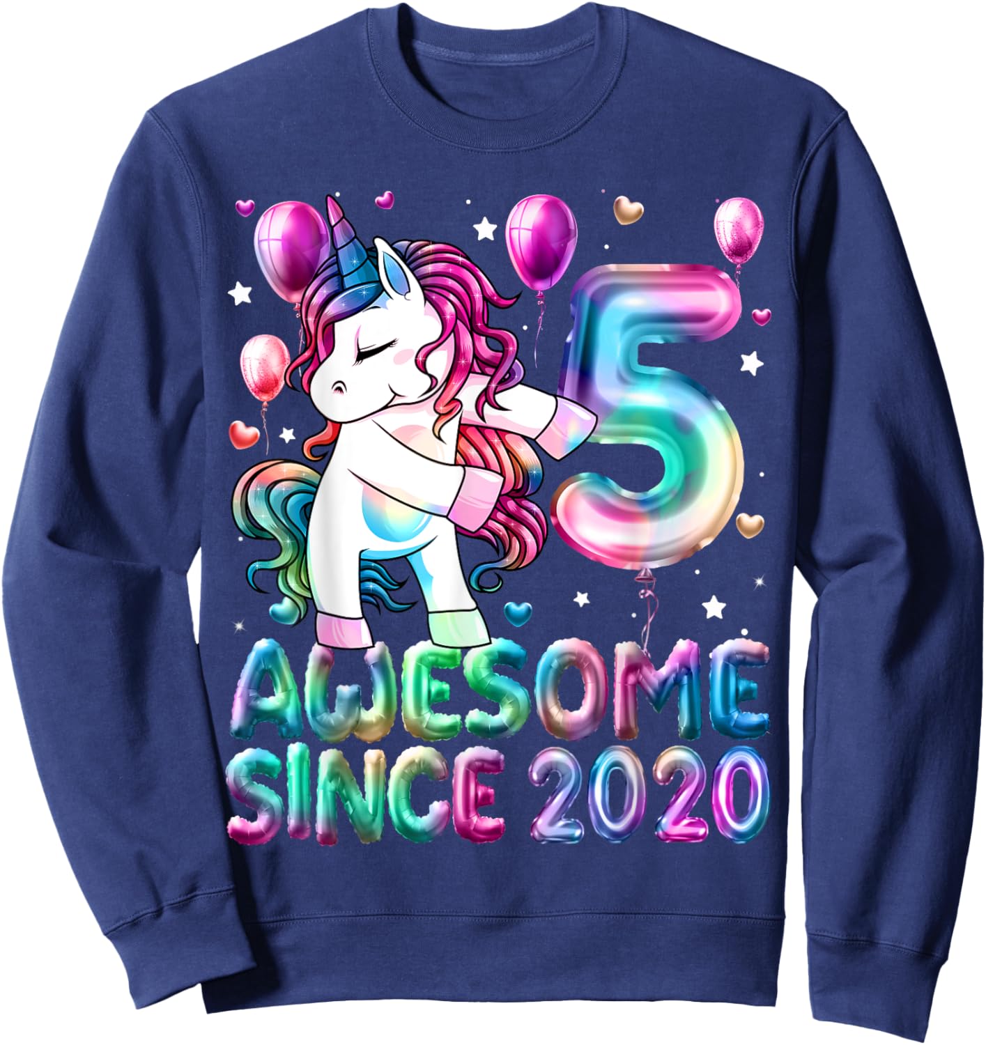 Flossing Unicorn 5 Year Old 5th Birthday Girl Unicorn Party Sweatshirt - Sweatshirt | Navy