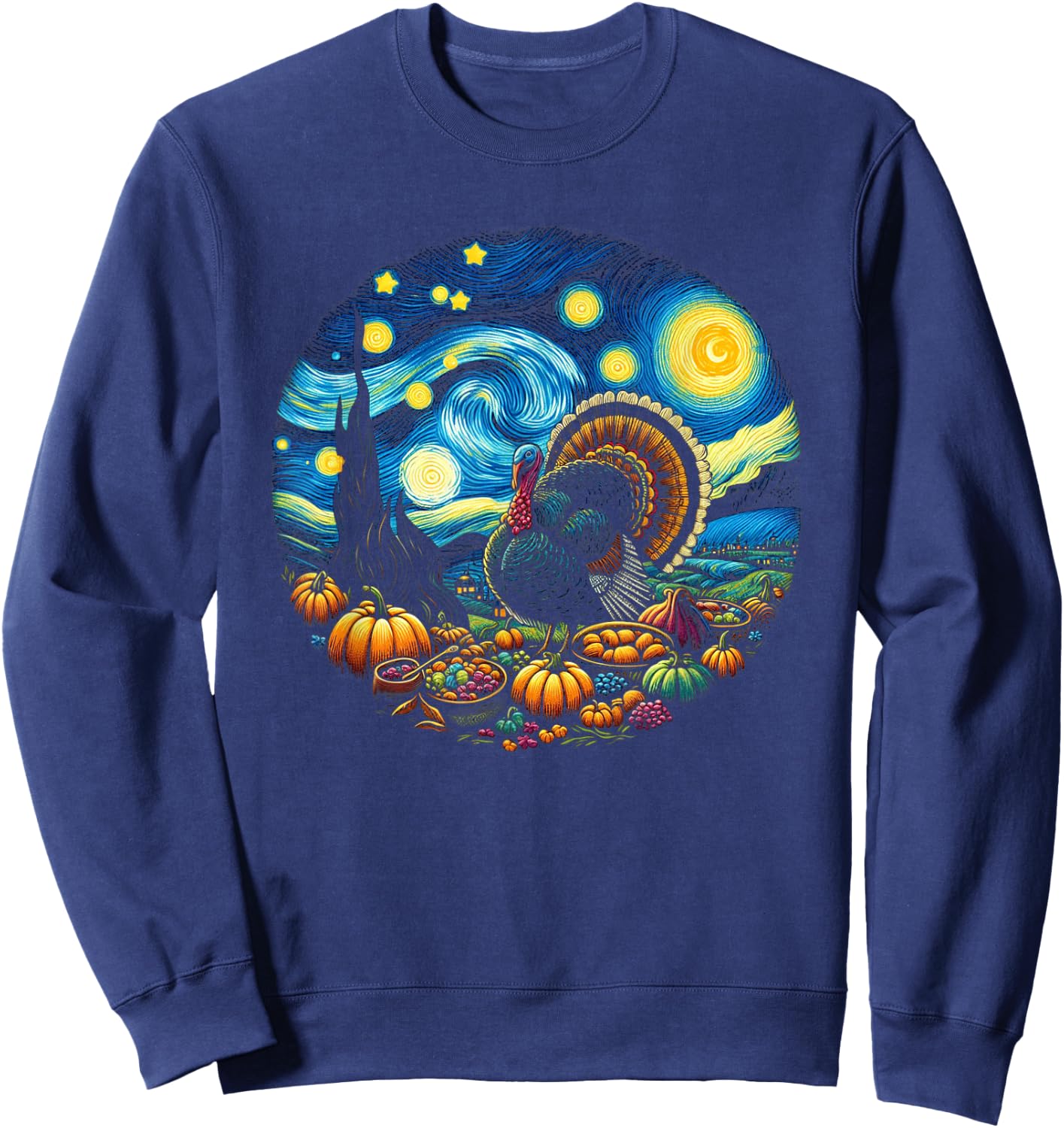 Thanksgiving Turkey Van Gogh Starry Night Turkey Day Family Sweatshirt - Sweatshirt | Navy