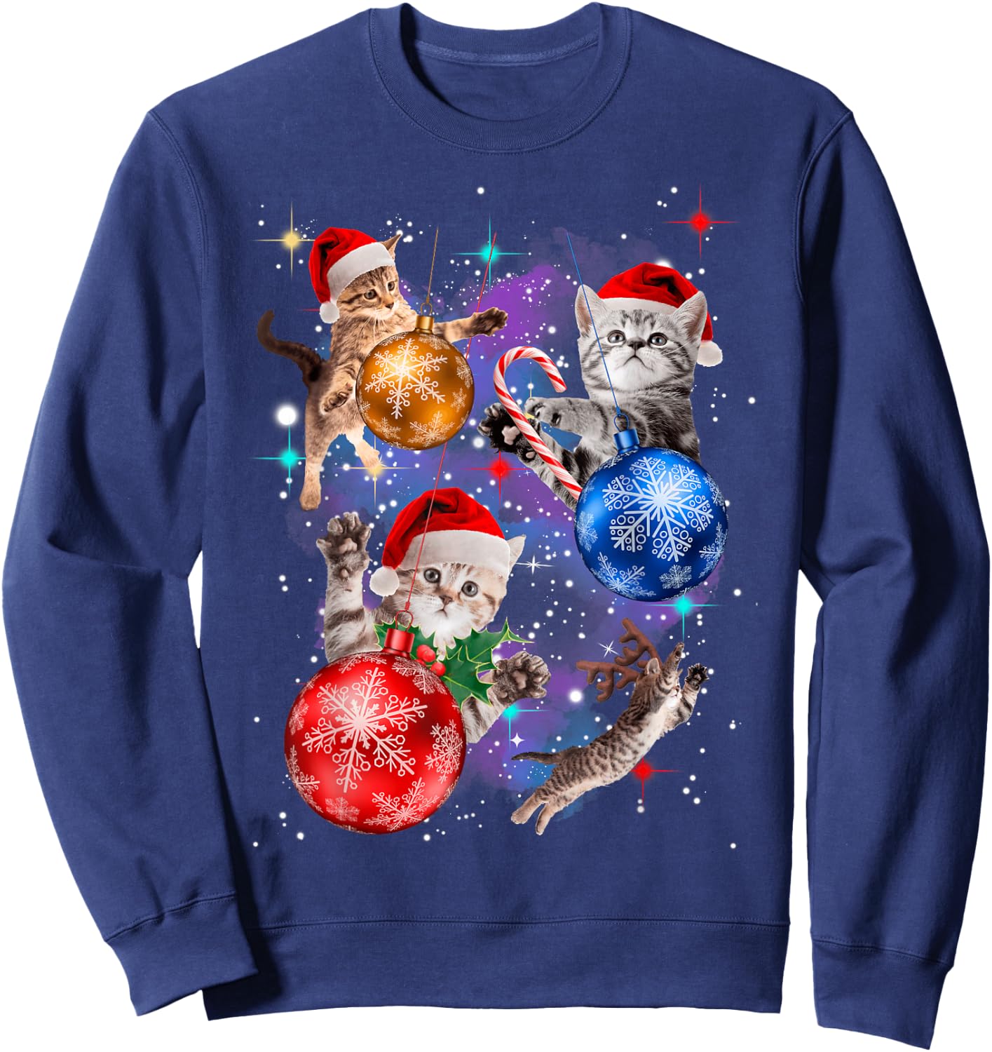 Cute Christmas Cats In Space Ornaments Sweatshirt - Sweatshirt | Navy