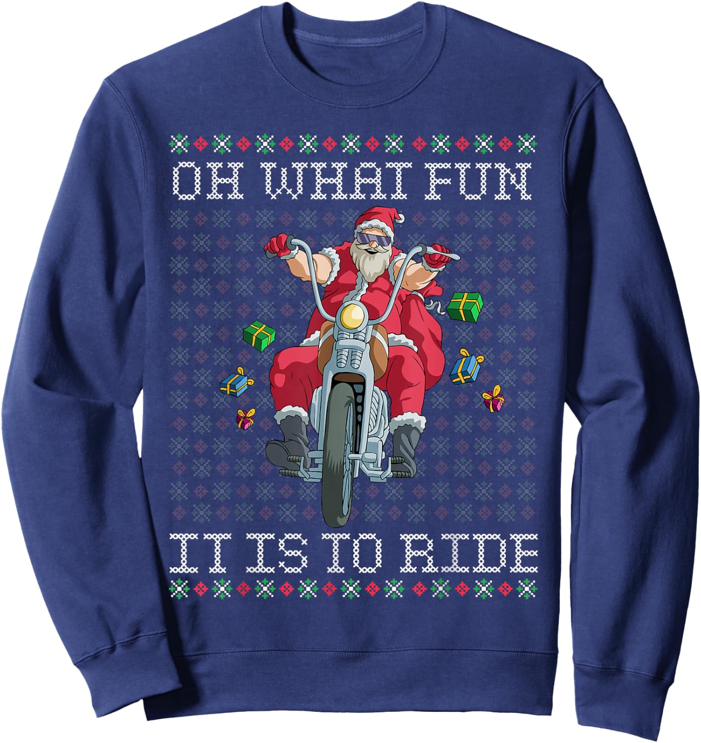 Oh What Fun it is to Ride Motorcycle Christmas Gift Sweatshirt - Sweatshirt | Navy