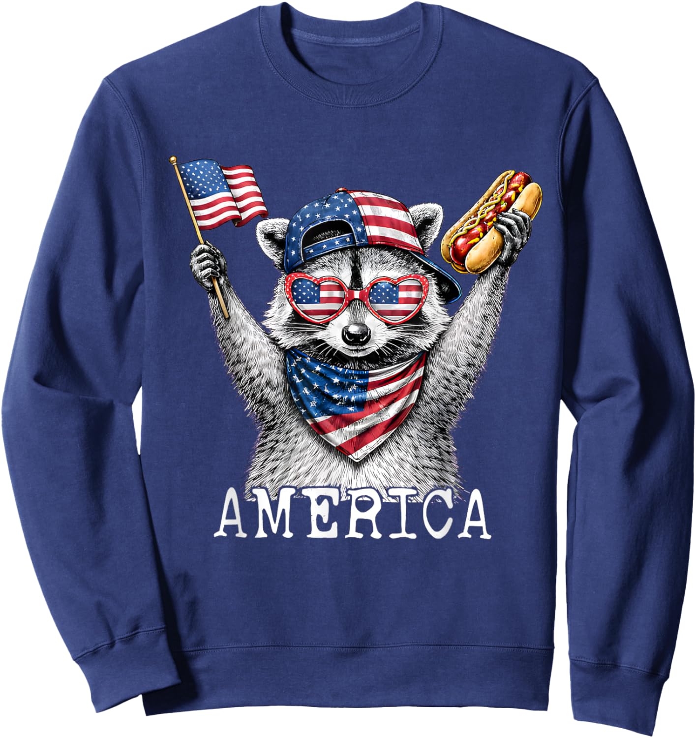 Funny Raccoon 4th of July American Flag Patriotic Raccoon Sweatshirt - Sweatshirt | Navy