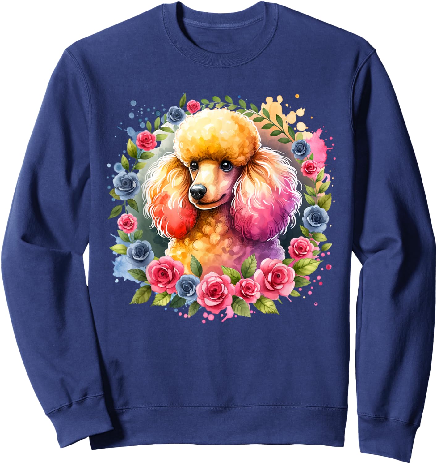 Fluffy Apricot Poodle Puppy Floral Wreath Pastel Dog Lover Sweatshirt - Sweatshirt | Navy