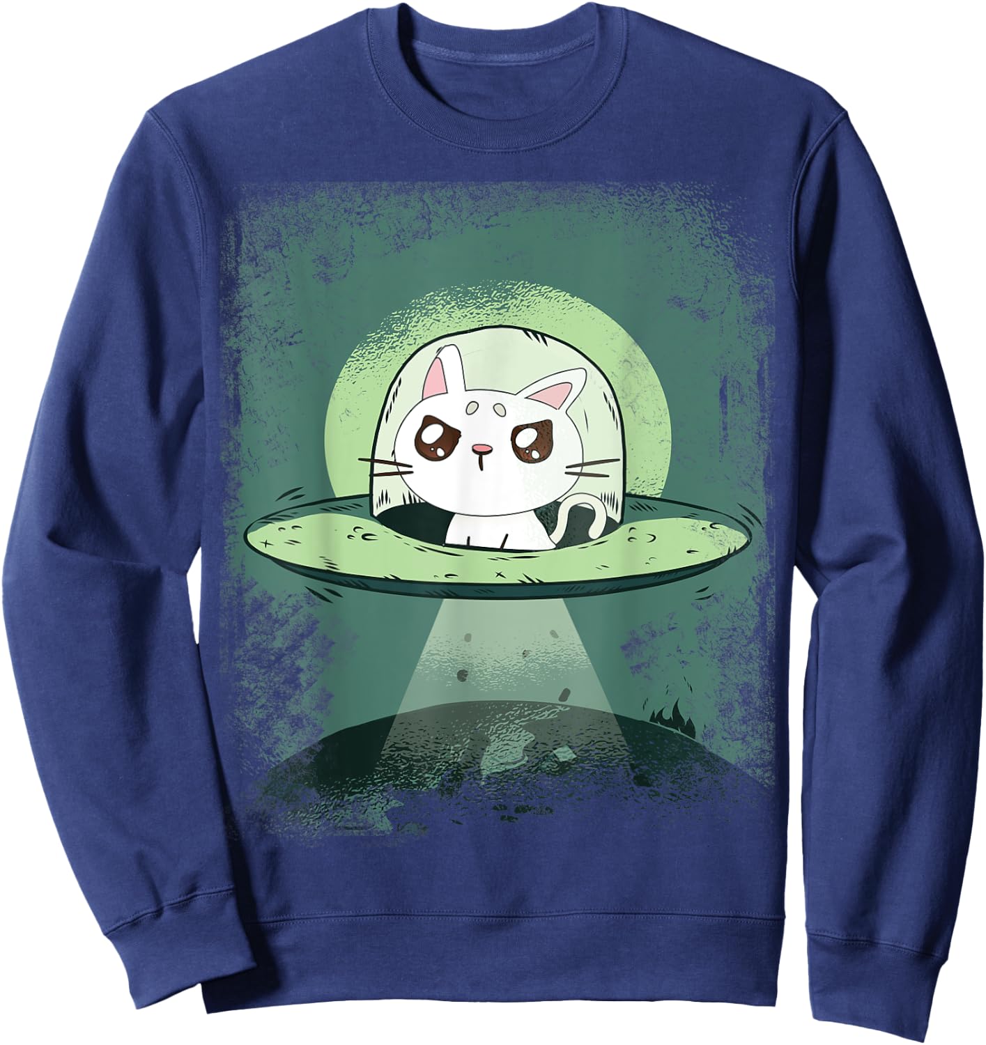Ufo Cat - Funny Space Cat Alien Abduction Men Women Sweatshirt - Sweatshirt | Navy