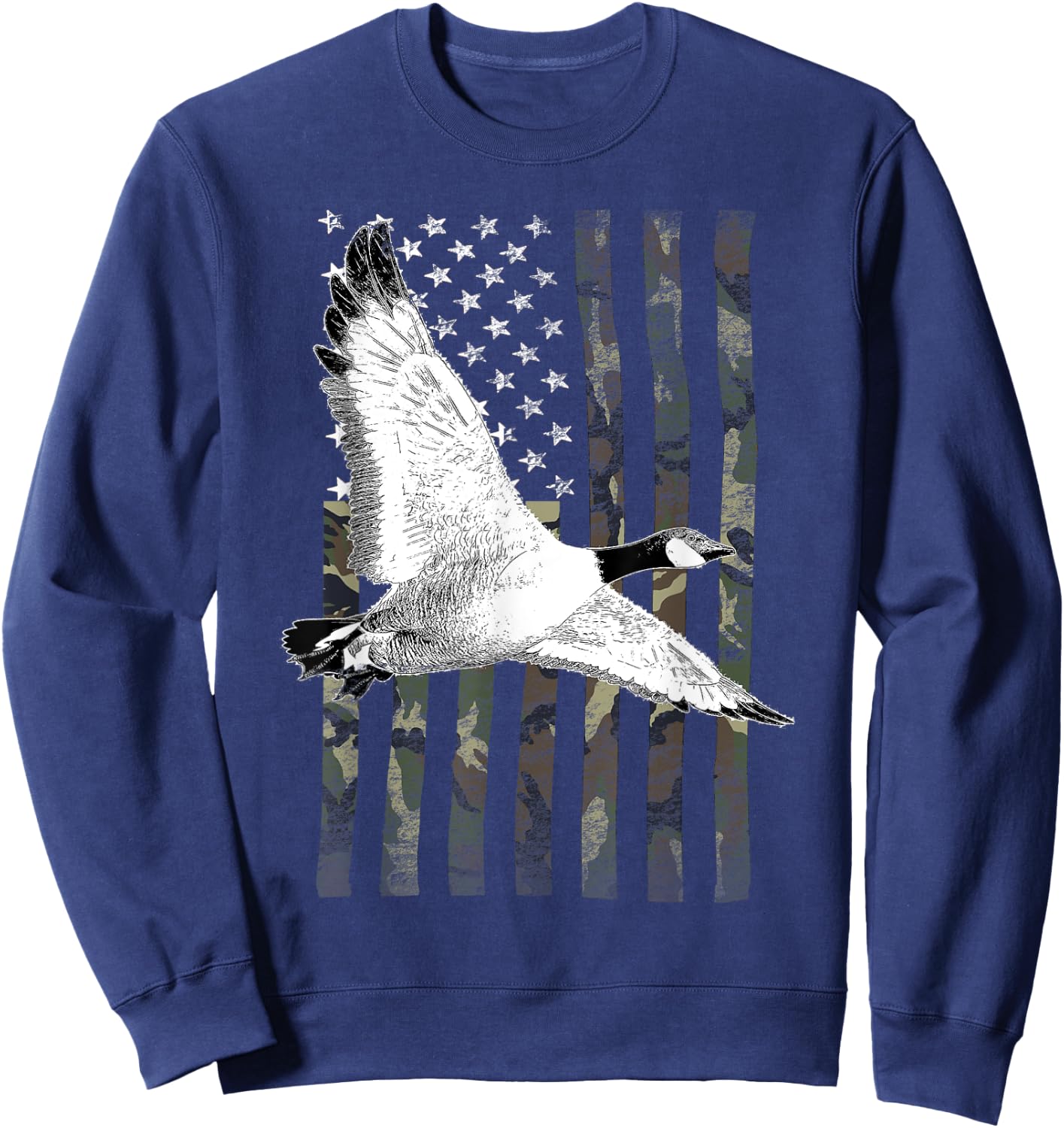 Goose Hunting Camouflage American Flag Kids Men Sweatshirt - Sweatshirt | Navy