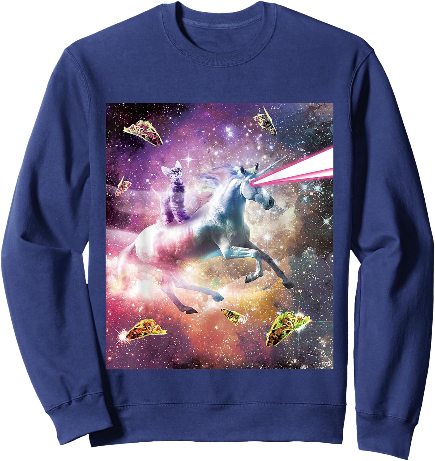 Funny Cute Universe Space Galaxy Cat Meme Unicorn Taco Gift Men Women Kids Sweatshirt - Sweatshirt | Navy