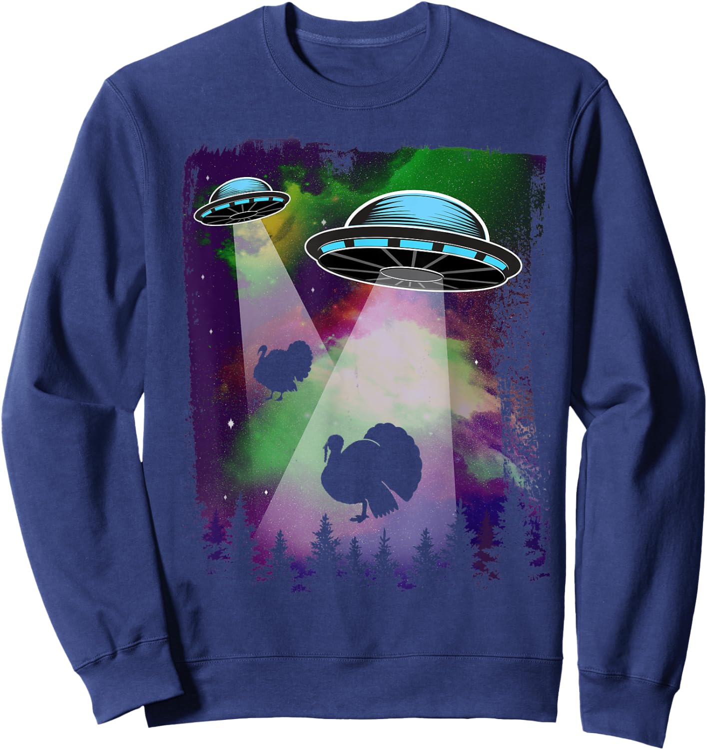 UFO Alien Thanksgiving Turkey Abduction Funny Sweatshirt - Sweatshirt | Navy