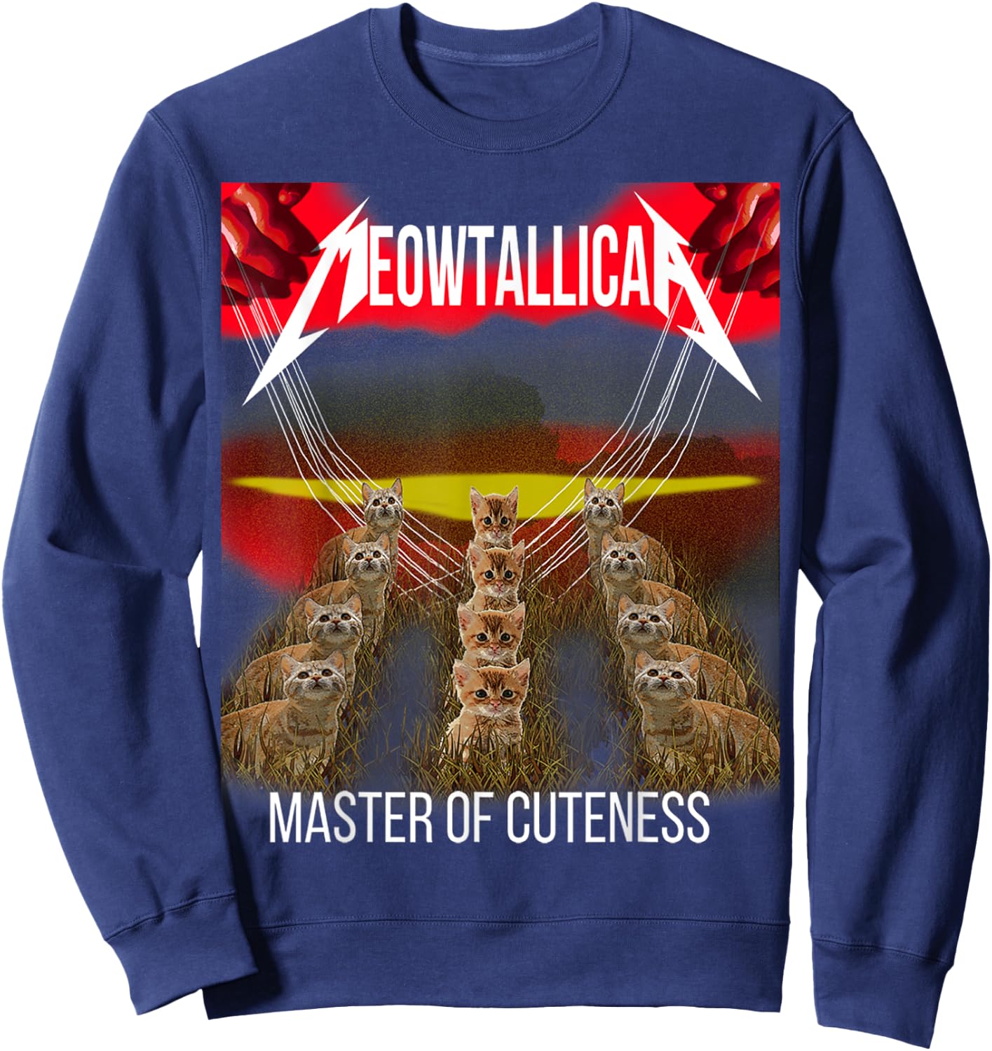Meowtallica master of cuteness funny cat Men Women Kids Sweatshirt - Sweatshirt | Navy