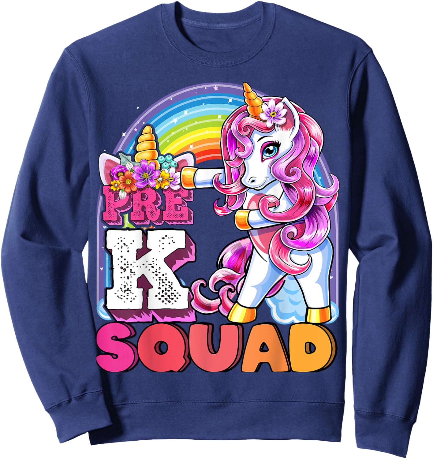 Pre-K Squad Flossing Unicorn Back to School Girls Gift Sweatshirt - Sweatshirt | Navy