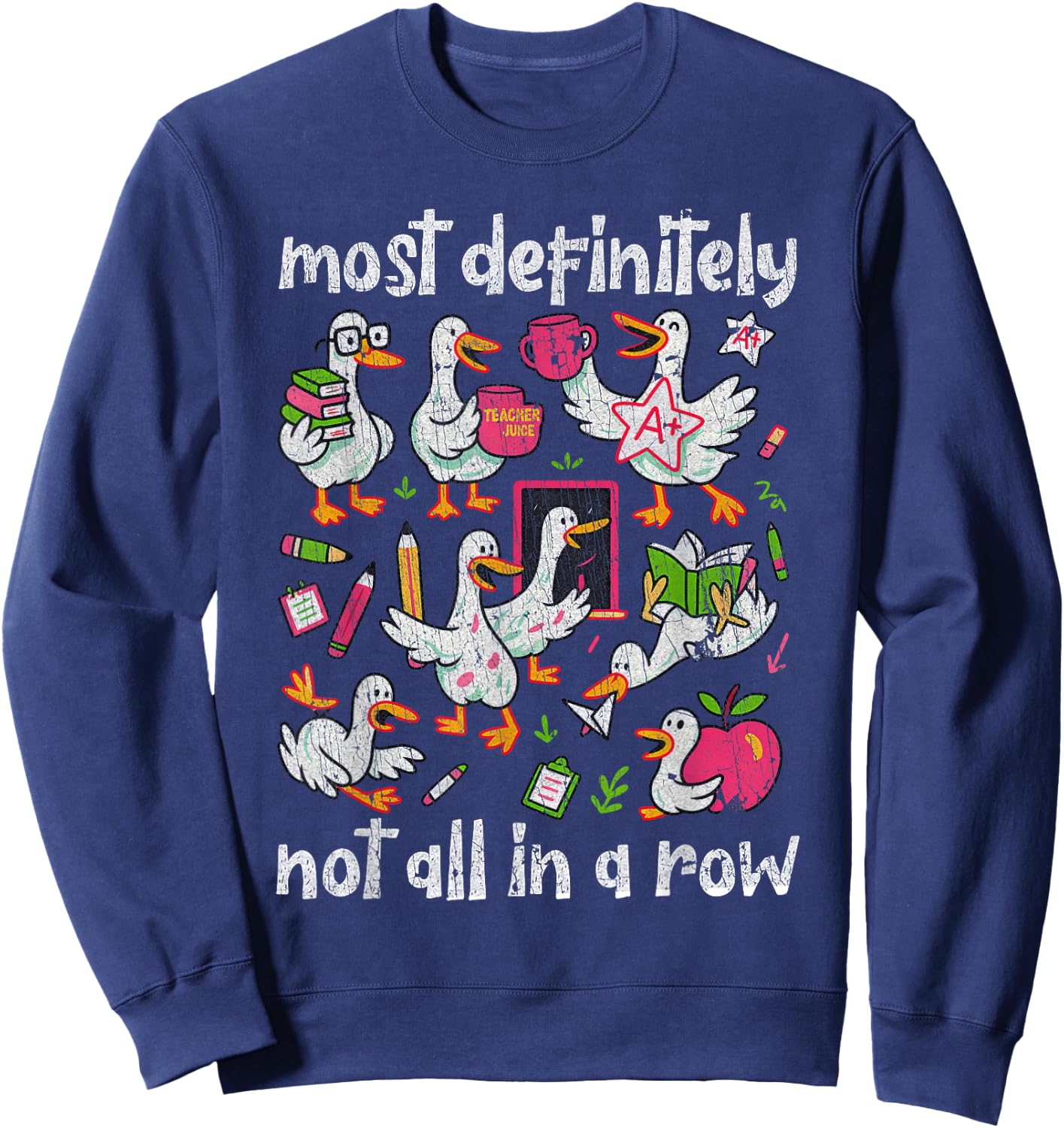 Funny Duck Teacher Educator Back to School Sweatshirt - Sweatshirt | Navy