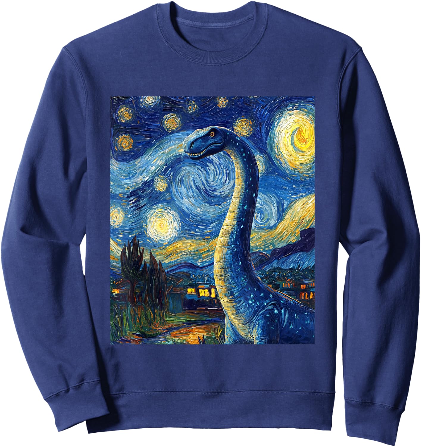 Brachiosaurus Dinosaur Dino - Van Gogh Style - Starry Night Sweatshirt - Sweatshirt | Navy