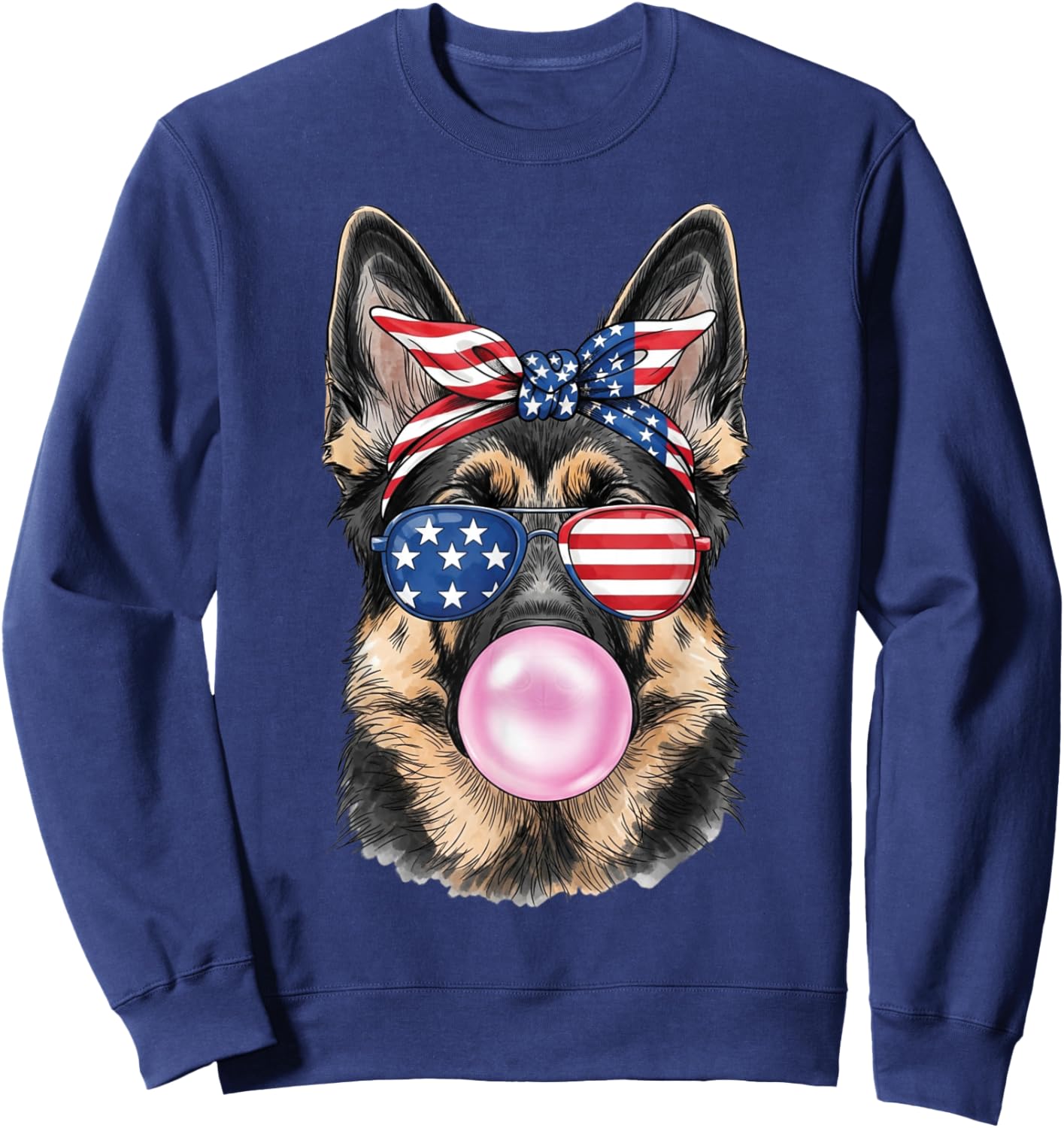 Patriotic German Shepherd Dog American Flag 4th of July Girl Sweatshirt - Sweatshirt | Navy