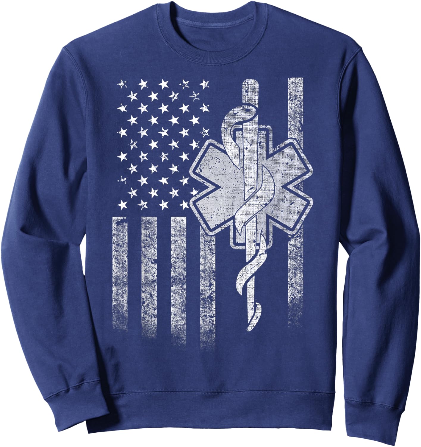 Two-Sided EMT First Responder American Flag Gift Men Sweatshirt - Sweatshirt | Navy