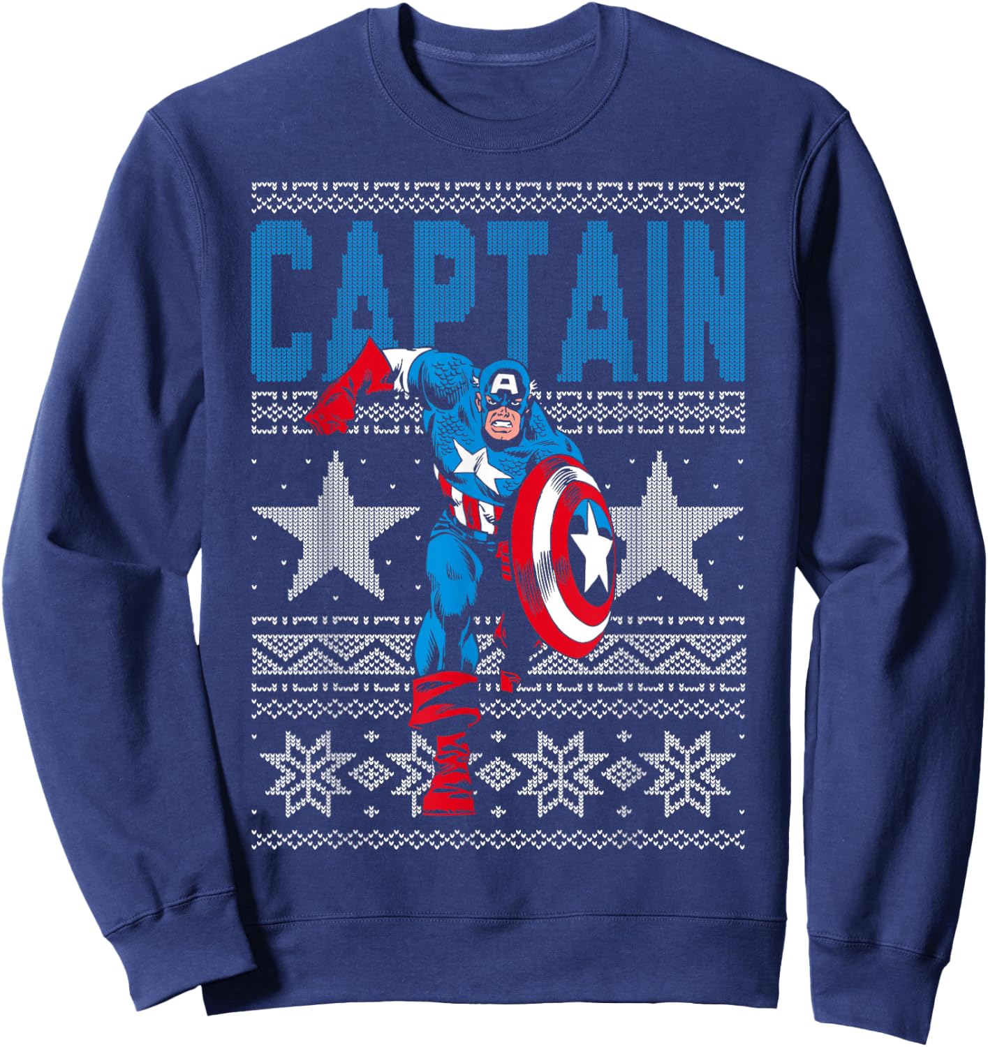 Marvel Captain America Stars Ugly Christmas Sweatshirt - Sweatshirt | Navy