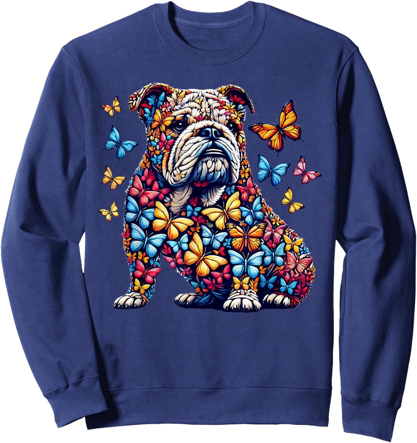 English Bulldog Dog Butterfly Art Sweatshirt - Sweatshirt | Navy