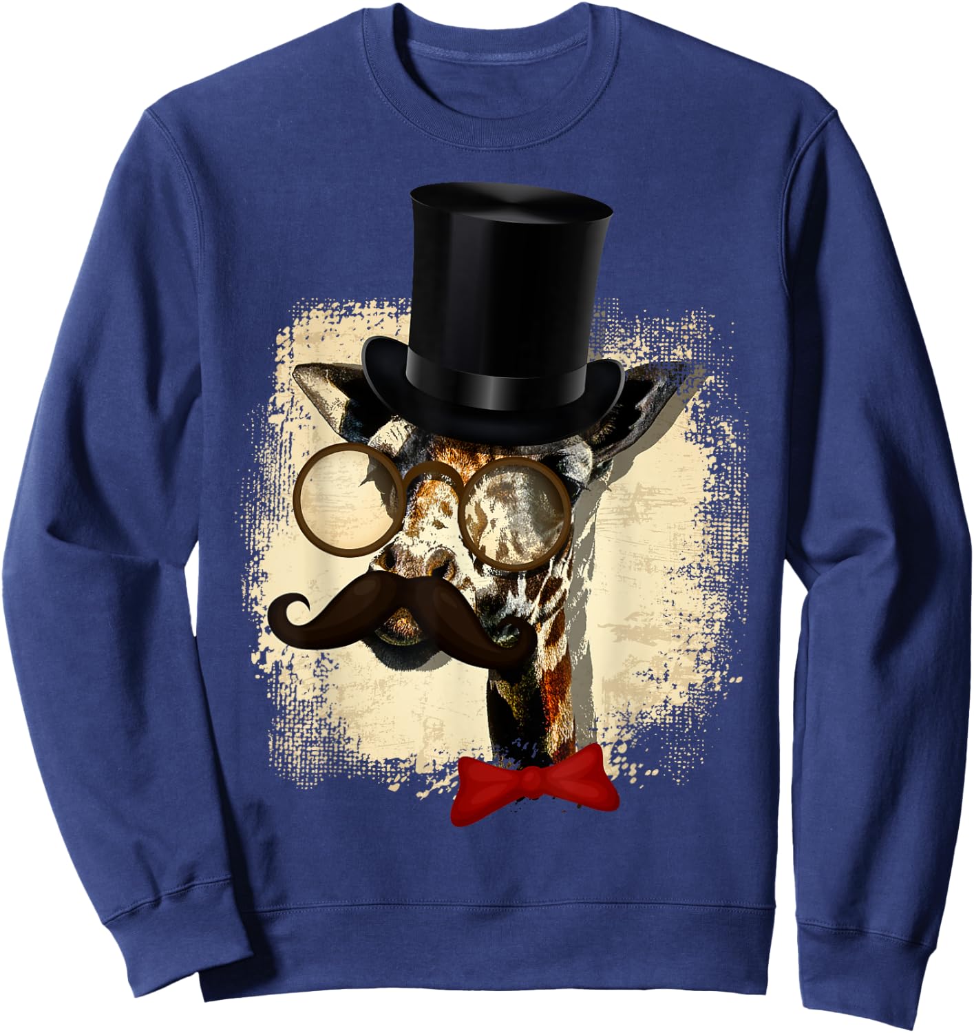 Vintage Giraffe Hat And Big Moustache Funny Gift Sweatshirt - Sweatshirt | Navy