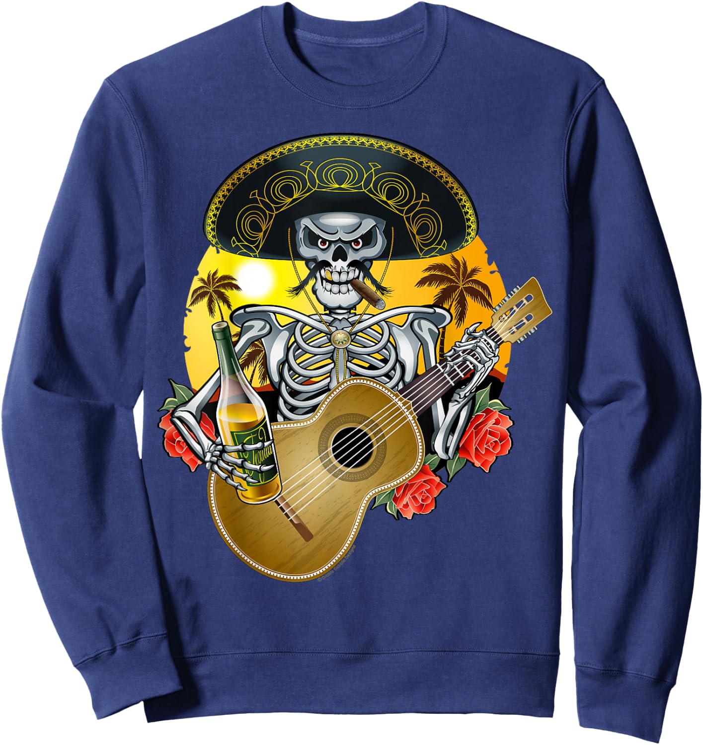 Mariachi Skeleton Dia De Los Muertos Day of the Dead Sweatshirt - Sweatshirt | Navy