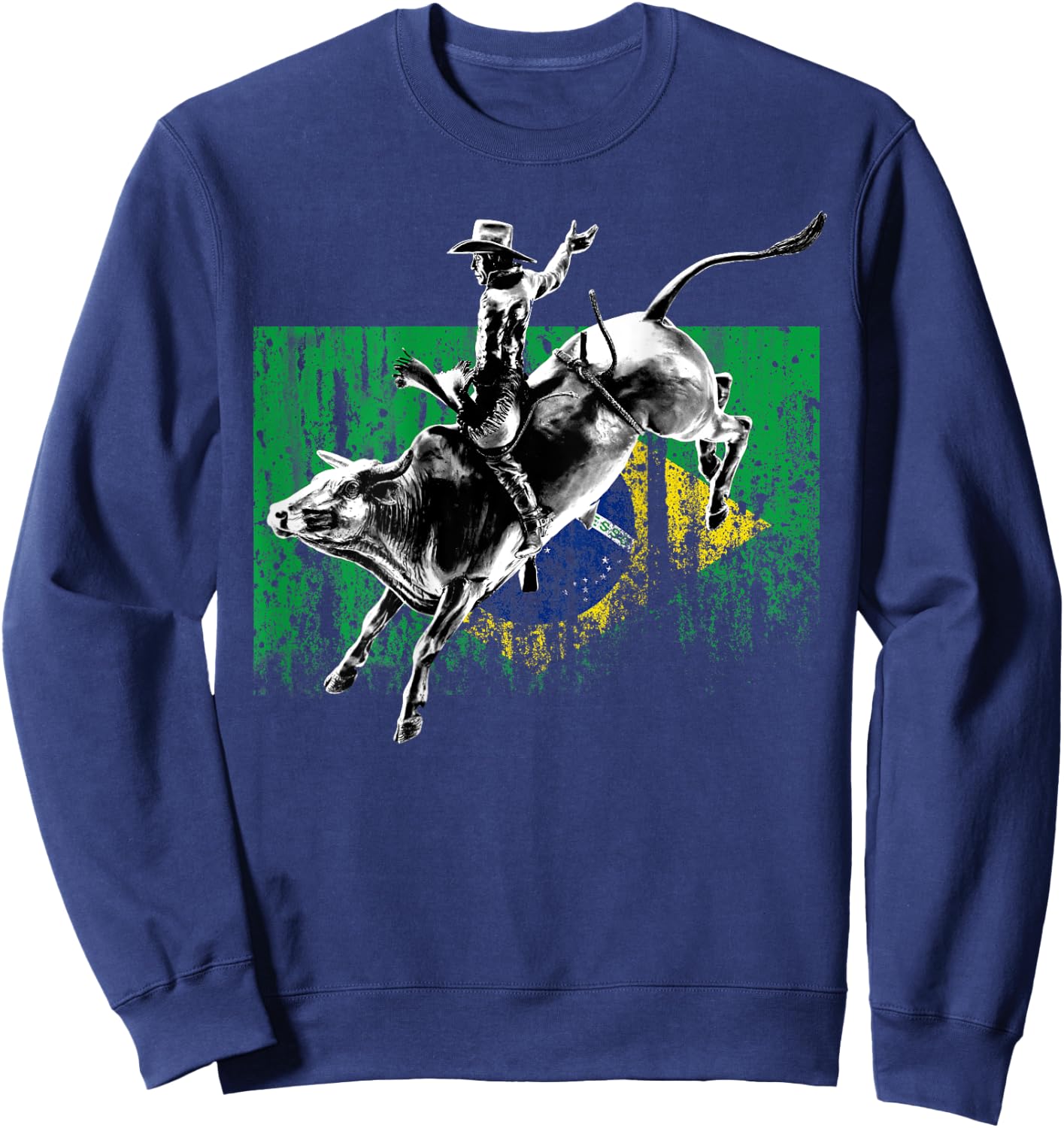 Rodeo Bull Rider Patriotic Flag of Brazil Cowboys Sweatshirt - Sweatshirt | Navy