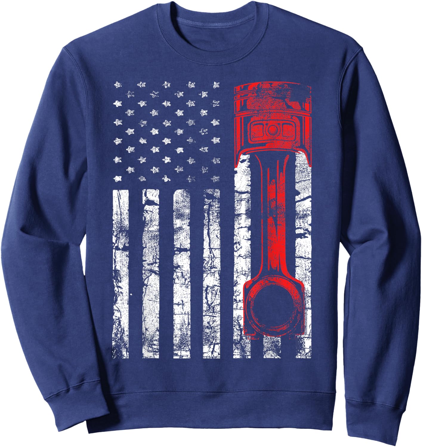 Patriotic Auto & Diesel Mechanic USA Flag Piston Sweatshirt - Sweatshirt | Navy