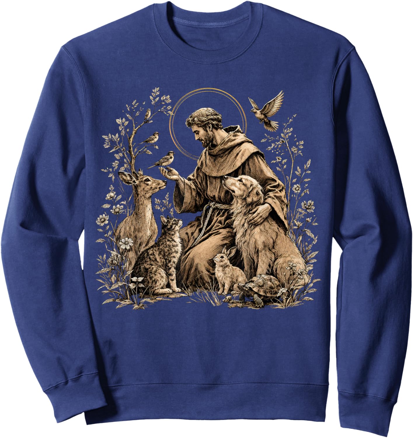 St. Francis of Assisi Floral Religious Faith Sweatshirt - Sweatshirt | Navy
