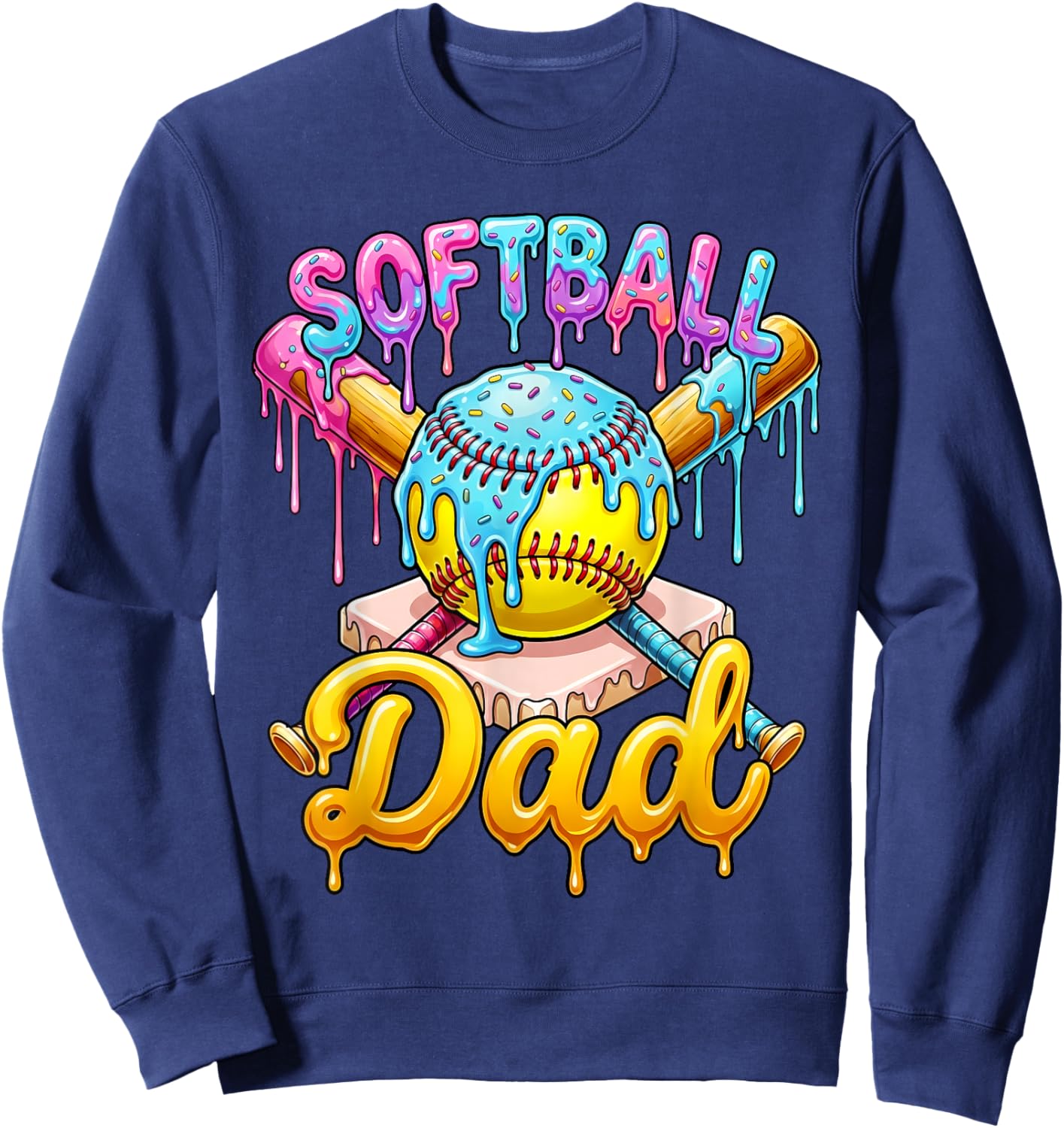 Softball Dad Ice Cream Drip Dripping TBall Fathers Day Men Sweatshirt - Sweatshirt | Navy
