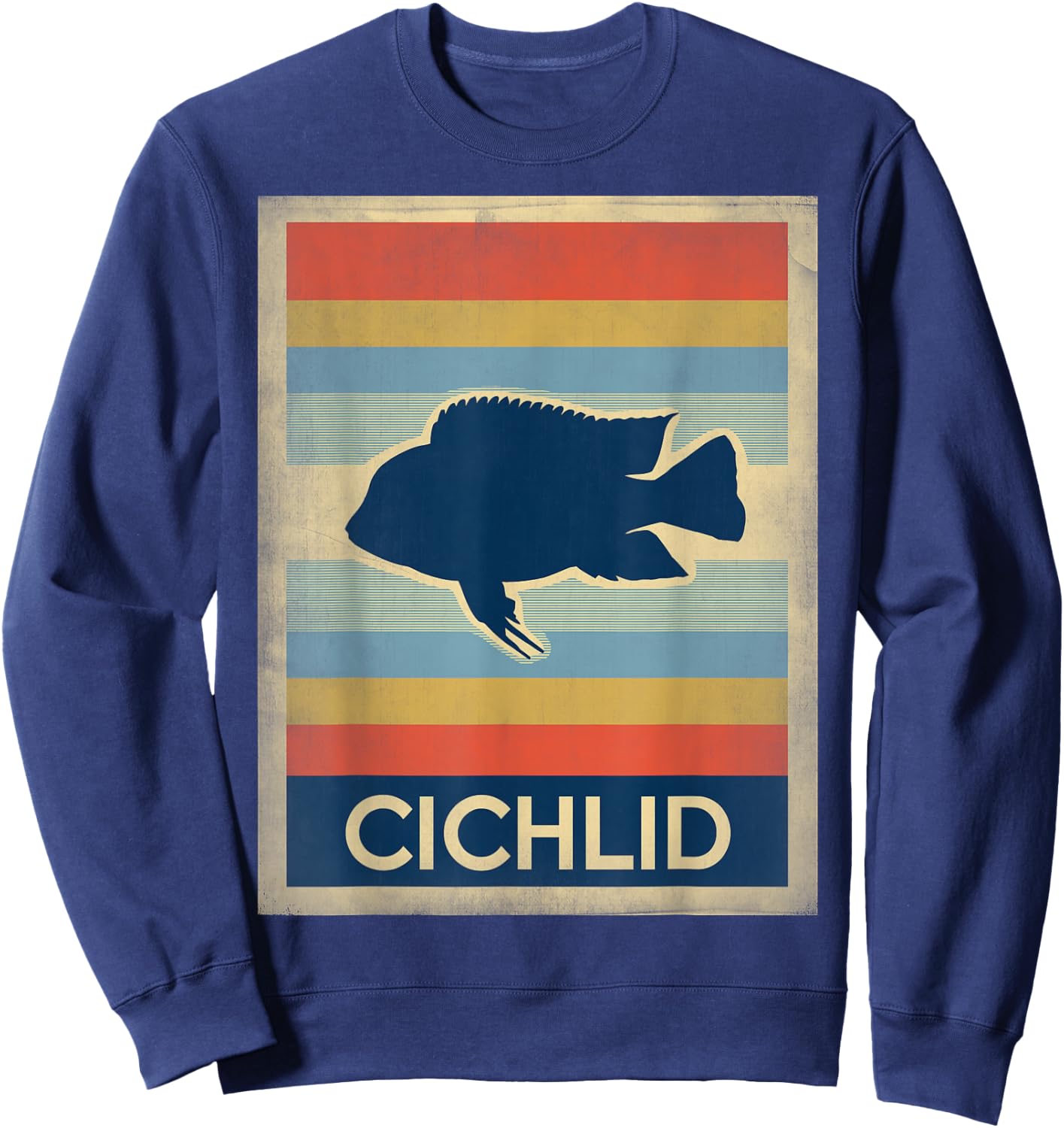 Vintage Style Cichlid Fish Lovers Sweatshirt - Sweatshirt | Navy