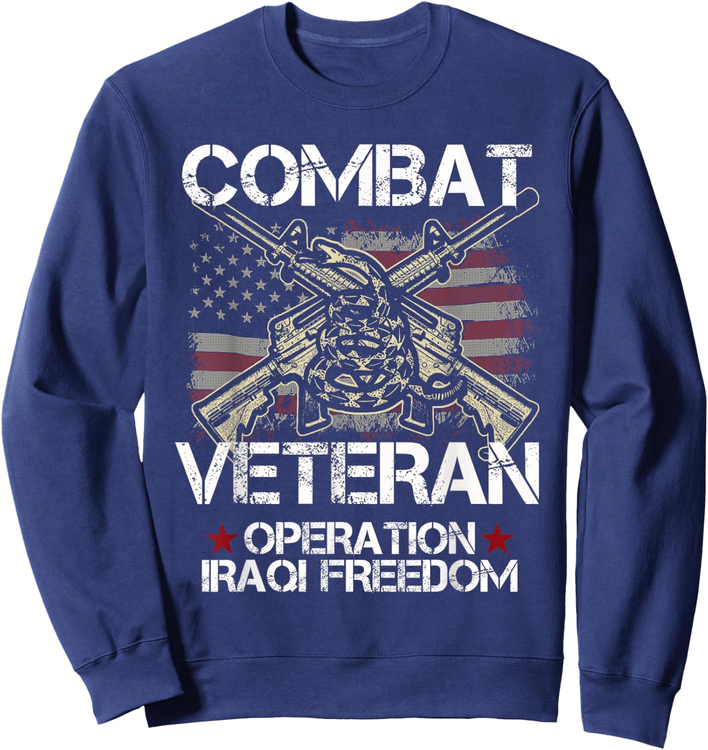 Combat Veteran Iraqi Freedom Military USA American Flag Gift Sweatshirt - Sweatshirt | Navy