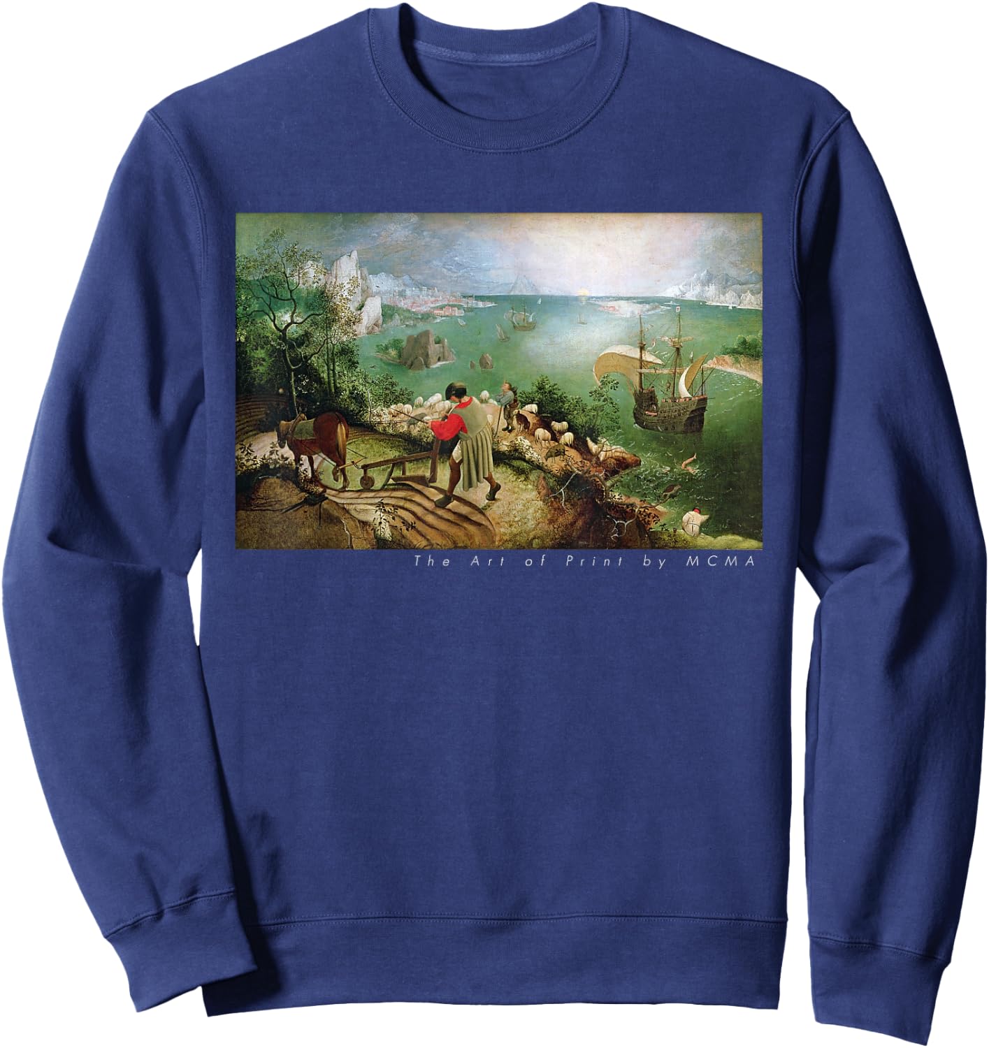 Landscape with the Fall of Icarus, Fine Art Print Graphic Sweatshirt - Sweatshirt | Navy