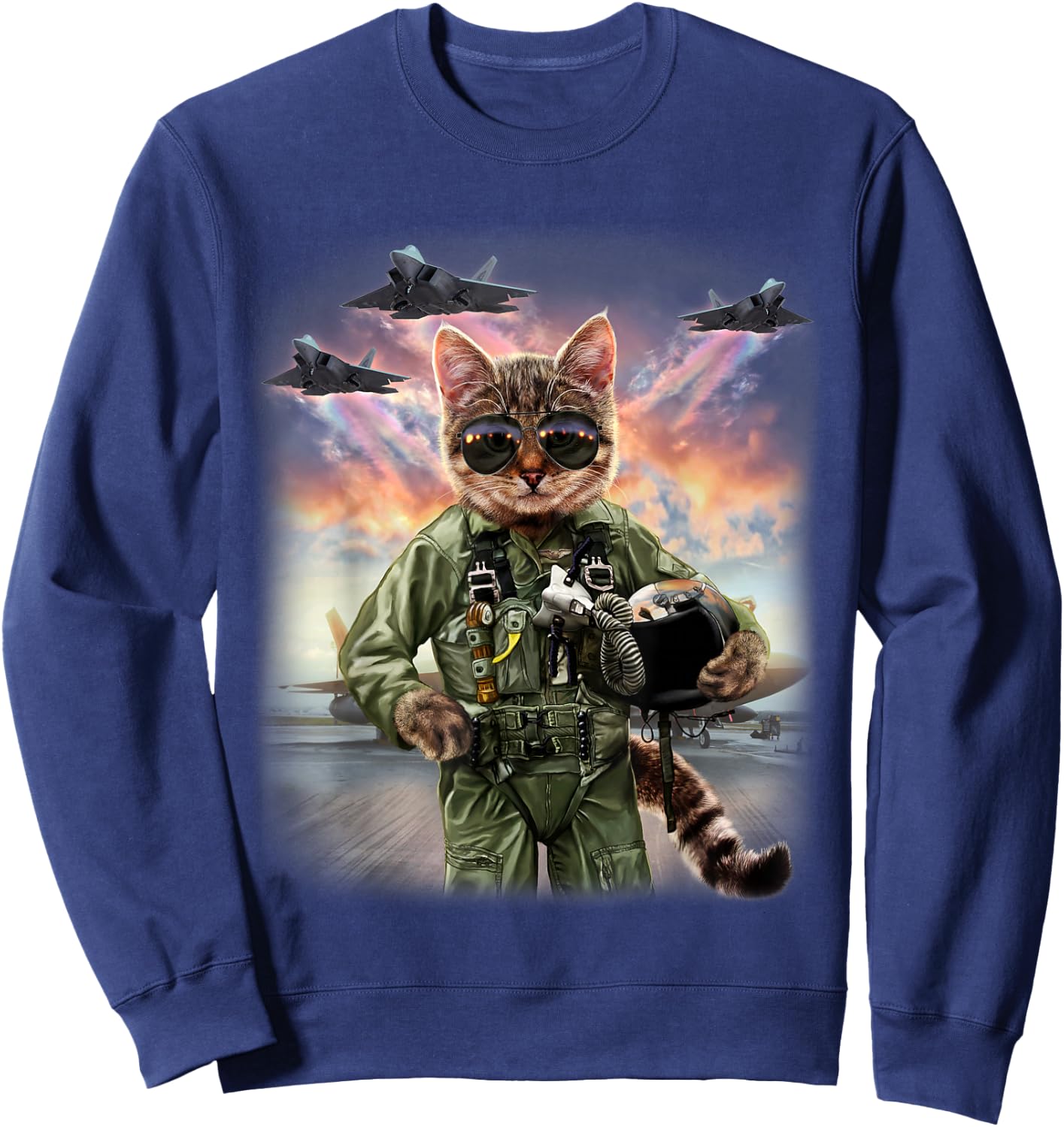 Cat Impersonate US Air Force F20 Raptor Pilot Women Kids Sweatshirt - Sweatshirt | Navy