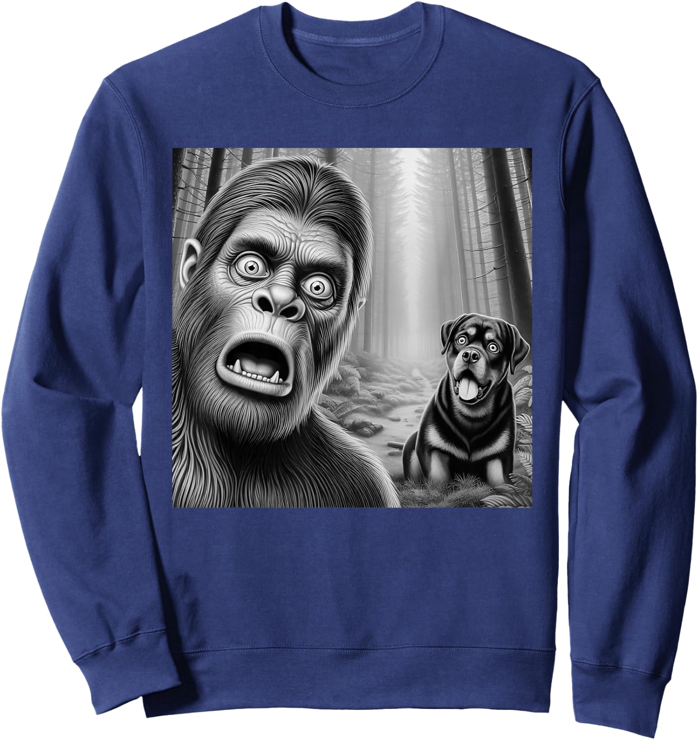 Surprised Bigfoot selfie with rottweiler sasquatch funny Sweatshirt - Sweatshirt | Navy