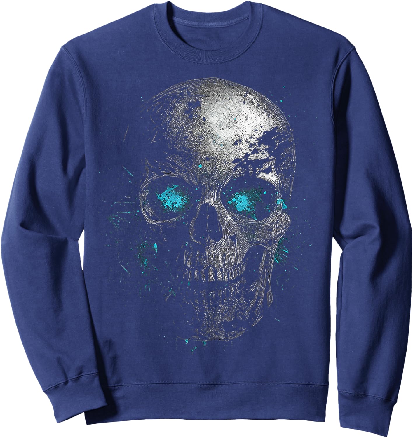 Skull Blue Eyes Graphic Artwork Skull Sweatshirt - Sweatshirt | Navy