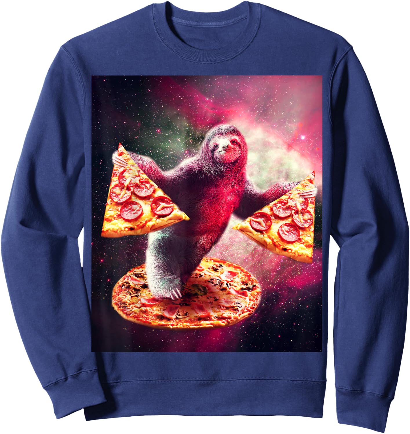 Funny Space Sloth With Pizza Sweatshirt - Sweatshirt | Navy