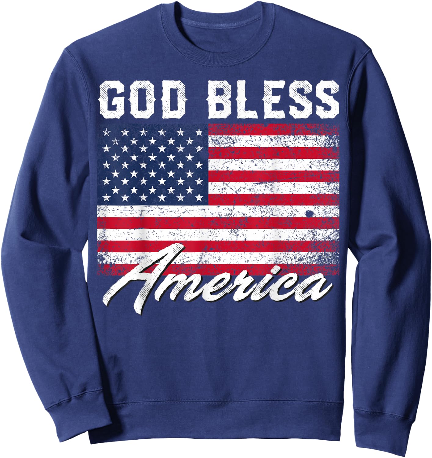 God Bless America USA Flag 4th of July Patriotic Small Sweatshirt - Sweatshirt | Navy