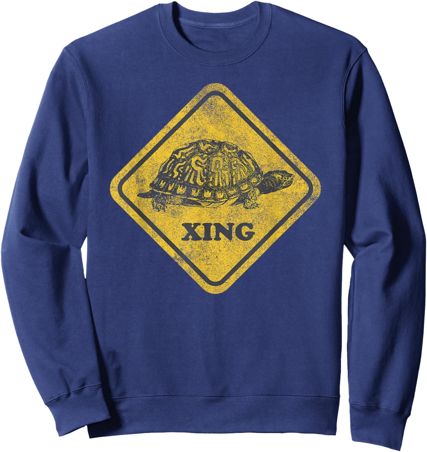 Turtle Crossing Road Sign | Box Turtle Sweatshirt - Sweatshirt | Navy