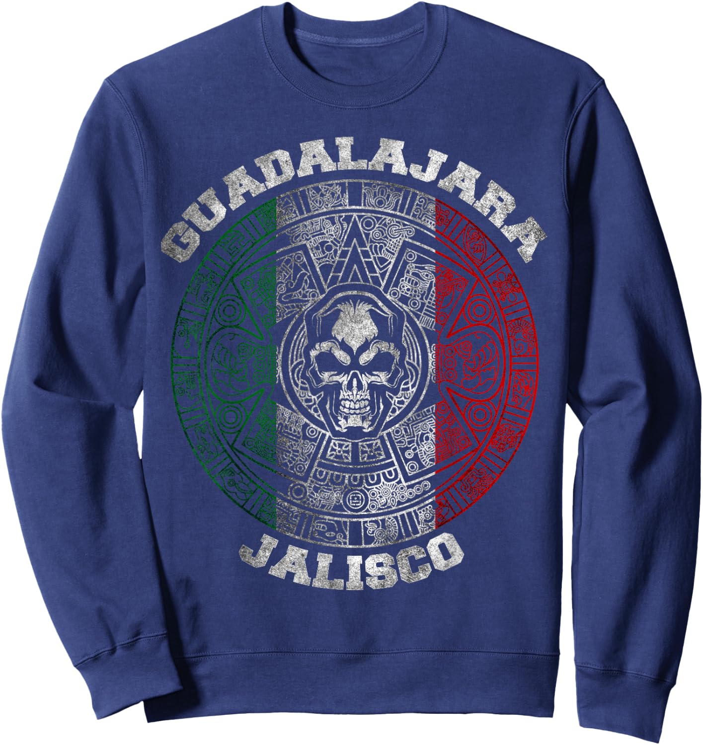 Guadalajara Jalisco Aztec Mayan Calendar Skull. Mexico Pride Sweatshirt - Sweatshirt | Navy