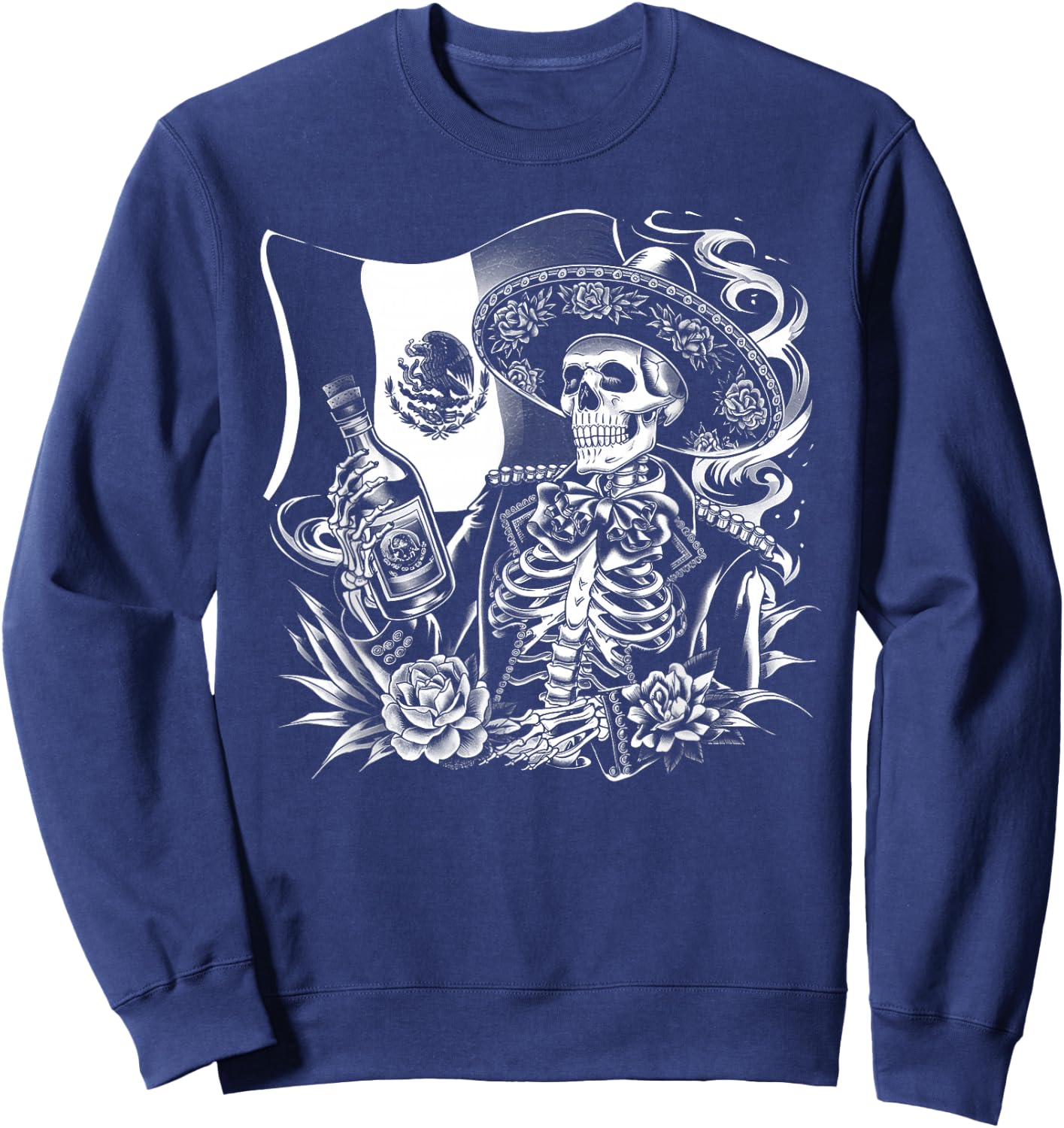 Mexico Vintage Skeleton Tequila Dia De Los Muertos Mexican Sweatshirt - Sweatshirt | Navy